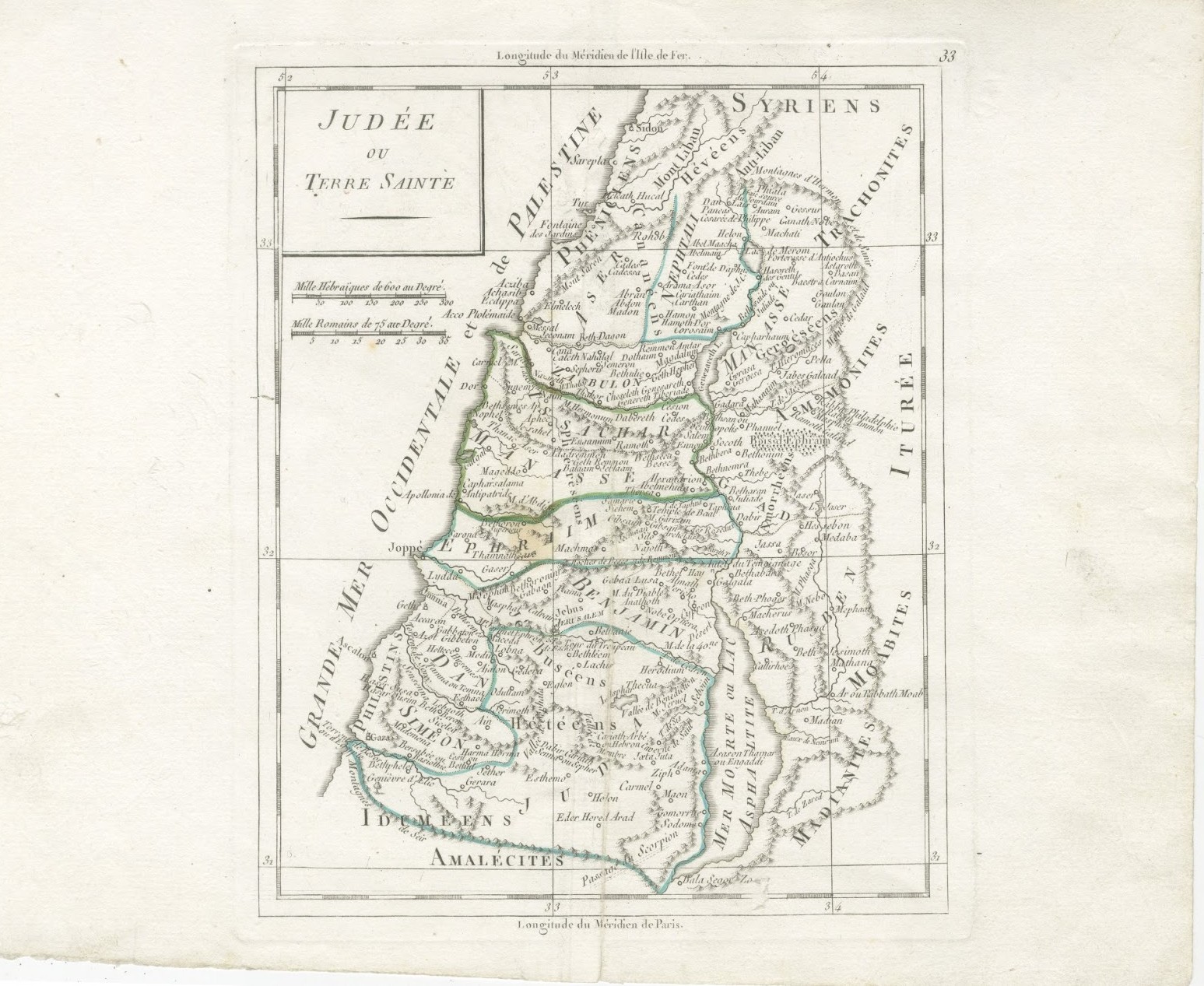 Antique Map of Judaea or the Holy Land with the Twelve Tribes, circa 1800