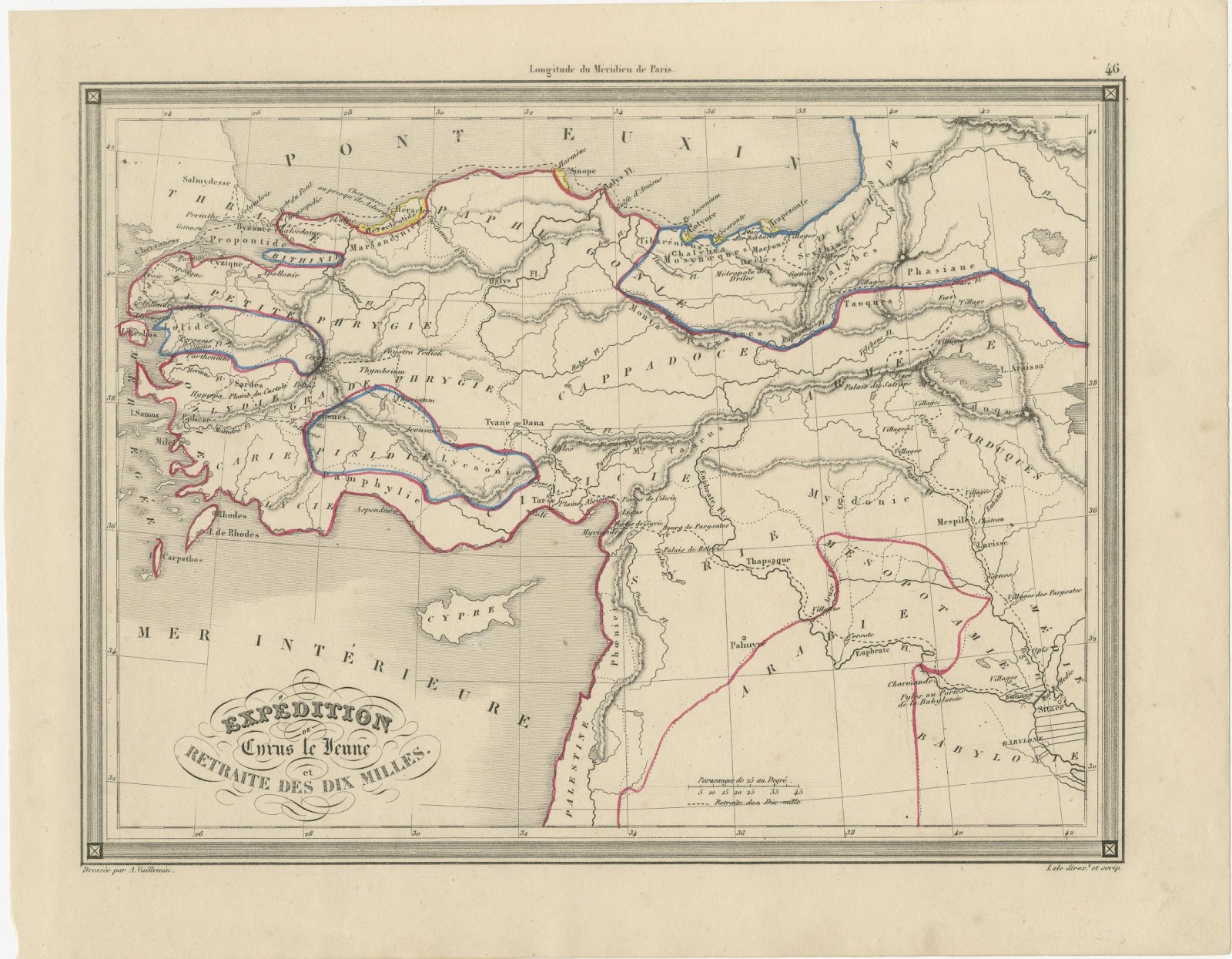 Antique Map of the March of the Ten Thousand, Xenophon Anabasis, circa 1845
