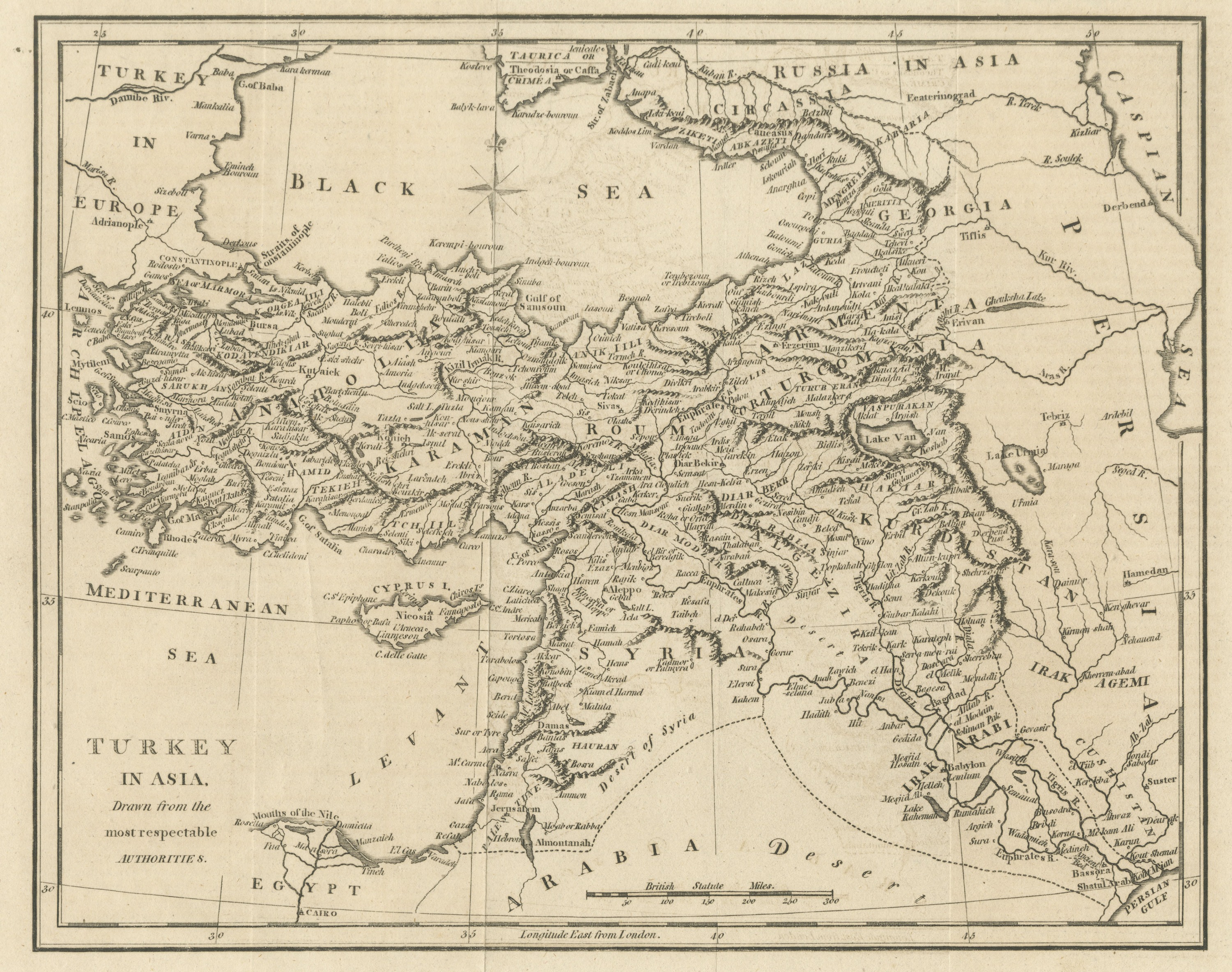 Antique Map of Turkey in Asia, Ottoman Anatolia, Syria and Iraq, circa 1795
