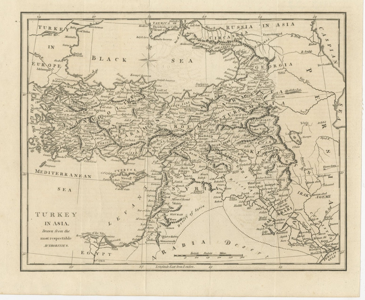 Antique Map of Turkey in Asia, Ottoman Anatolia, Syria and Iraq, circa 1795