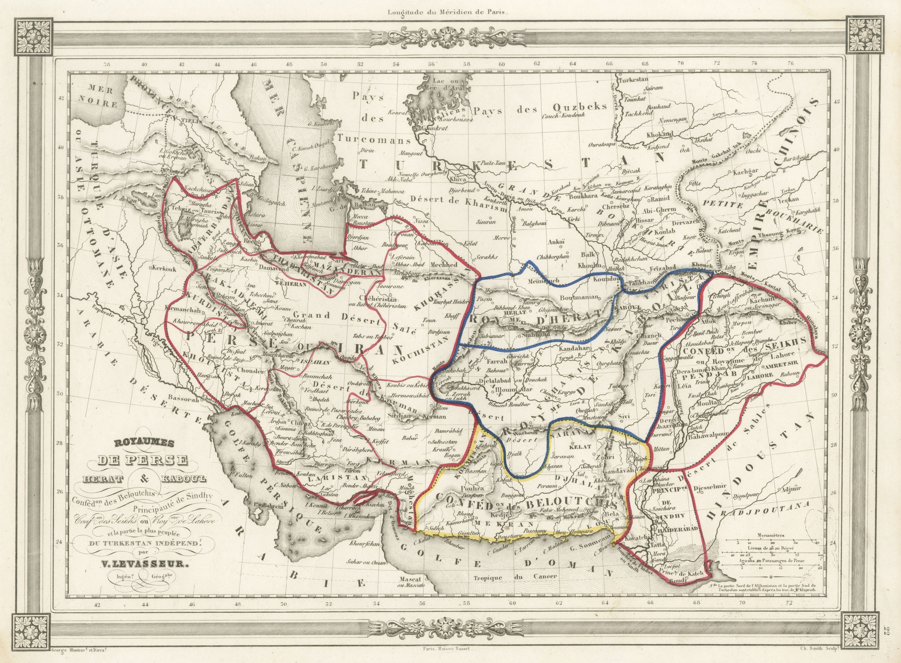 Antique Map of Persia, Herat, Kabul and Baluchistan by Levasseur, circa 1846