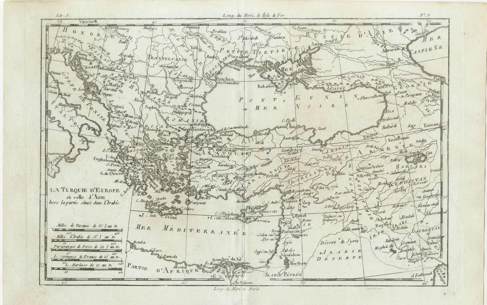 Antique Map of the Ottoman Empire in Europe and Asia by Bonne, circa 1780