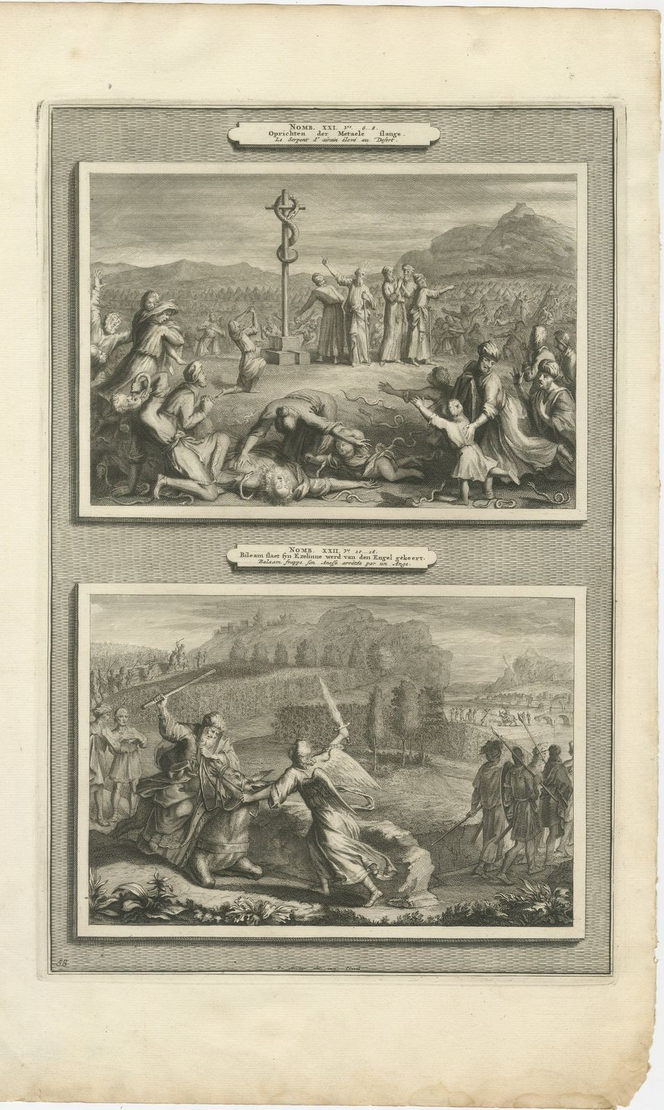 The Brazen Serpent and Balaam's Ass Stopped by the Angel, Mortier circa 1700