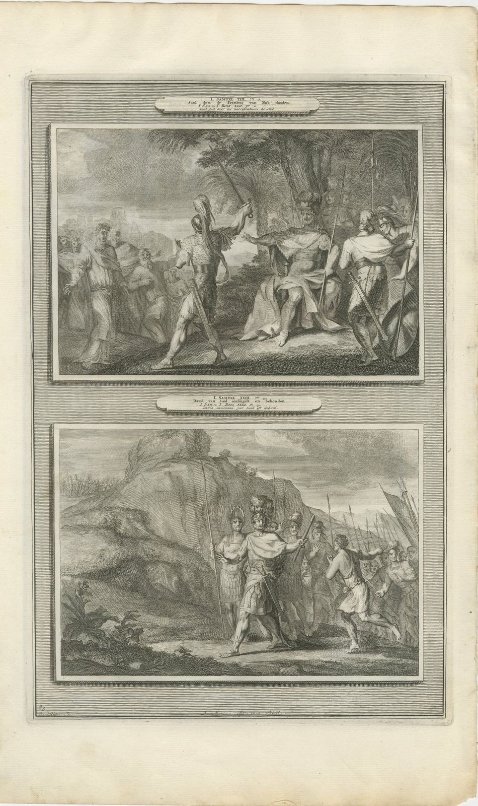 Saul Kills the Priests of Nob and David Escapes Saul, Mortier Bible circa 1700