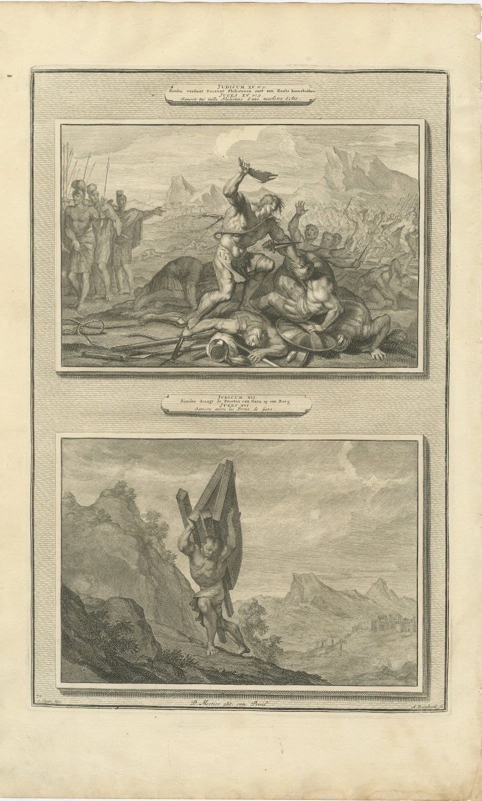 Samson with the Jawbone and Samson Carries the Gates of Gaza, Mortier circa 1700