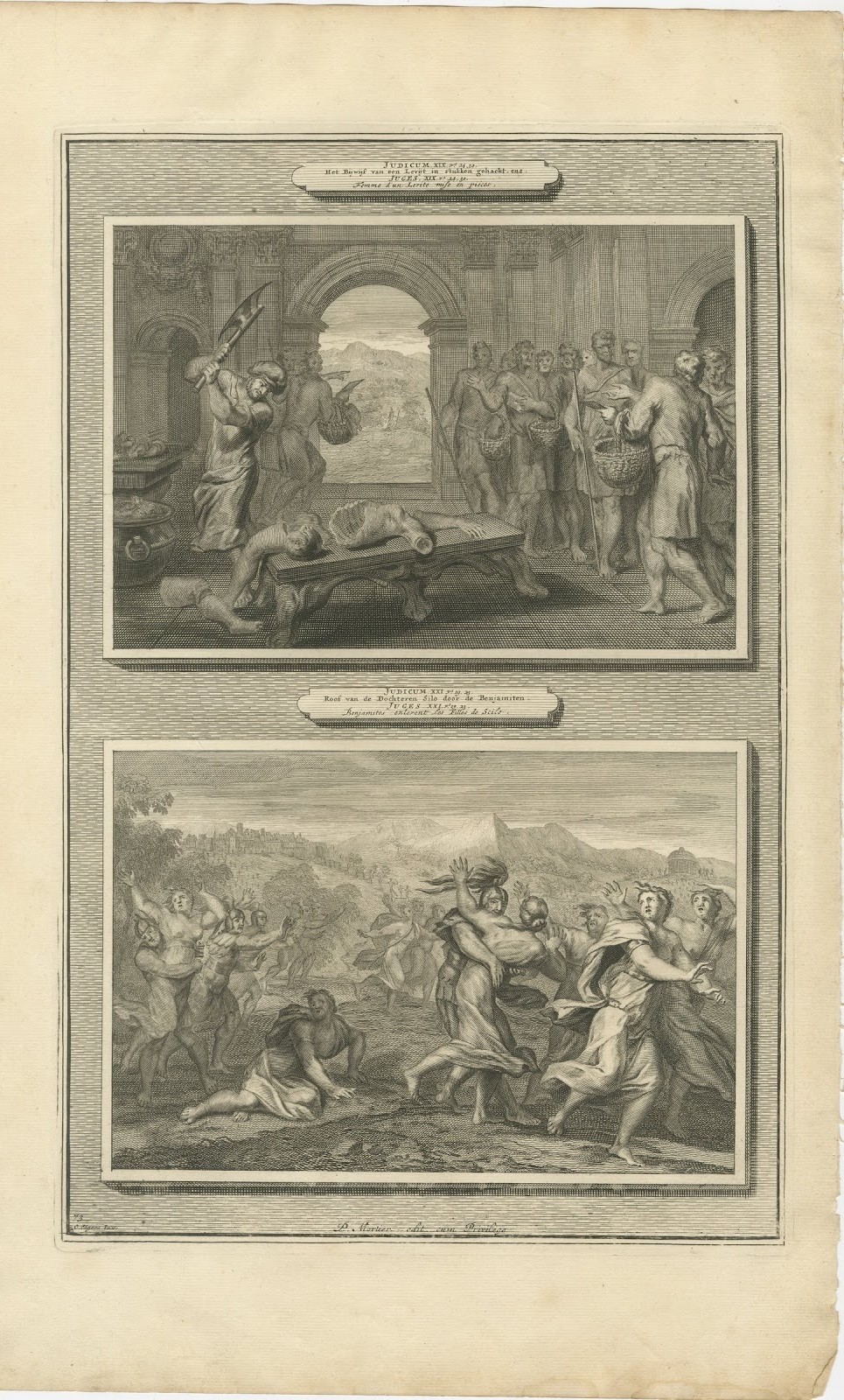 The Levite's Concubine and the Daughters of Shiloh, Mortier Bible circa 1700