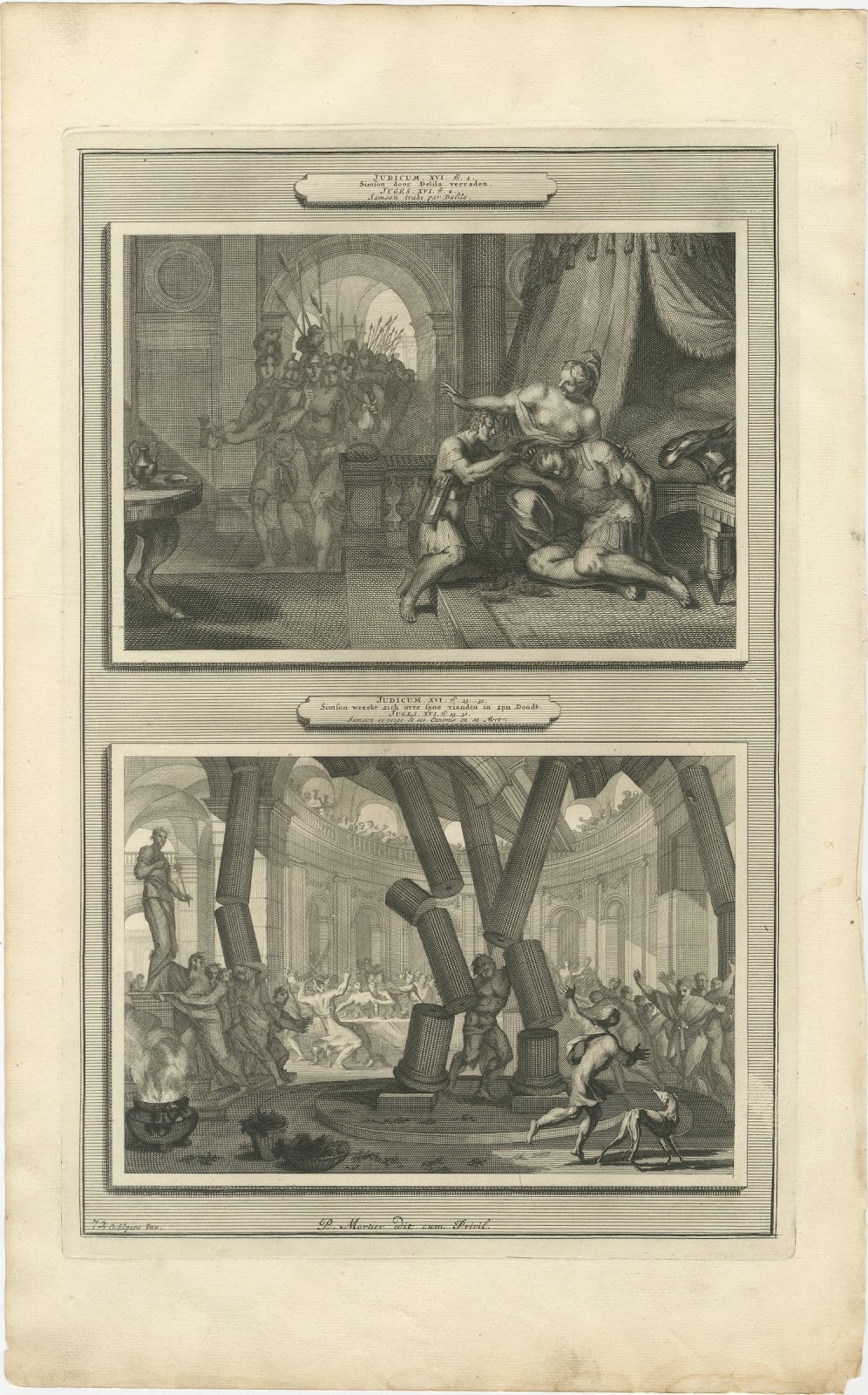 Samson and Delilah and Samson Destroys the Temple of Dagon, Mortier circa 1700