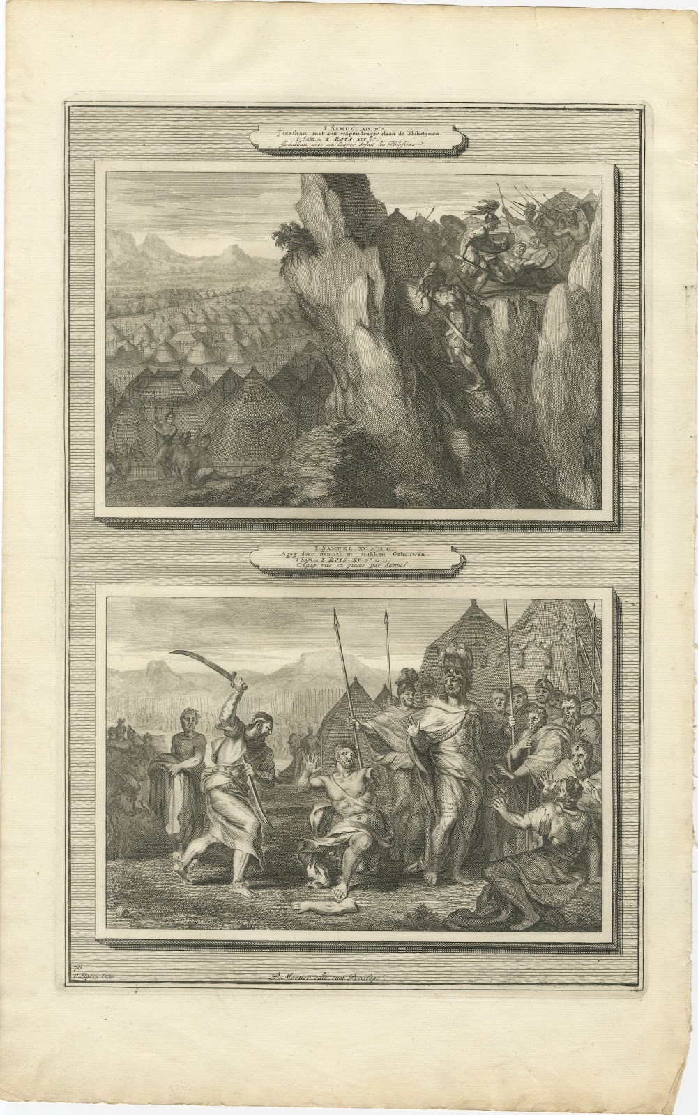 Jonathan Attacks the Philistines and Samuel Slays Agag, Mortier circa 1700
