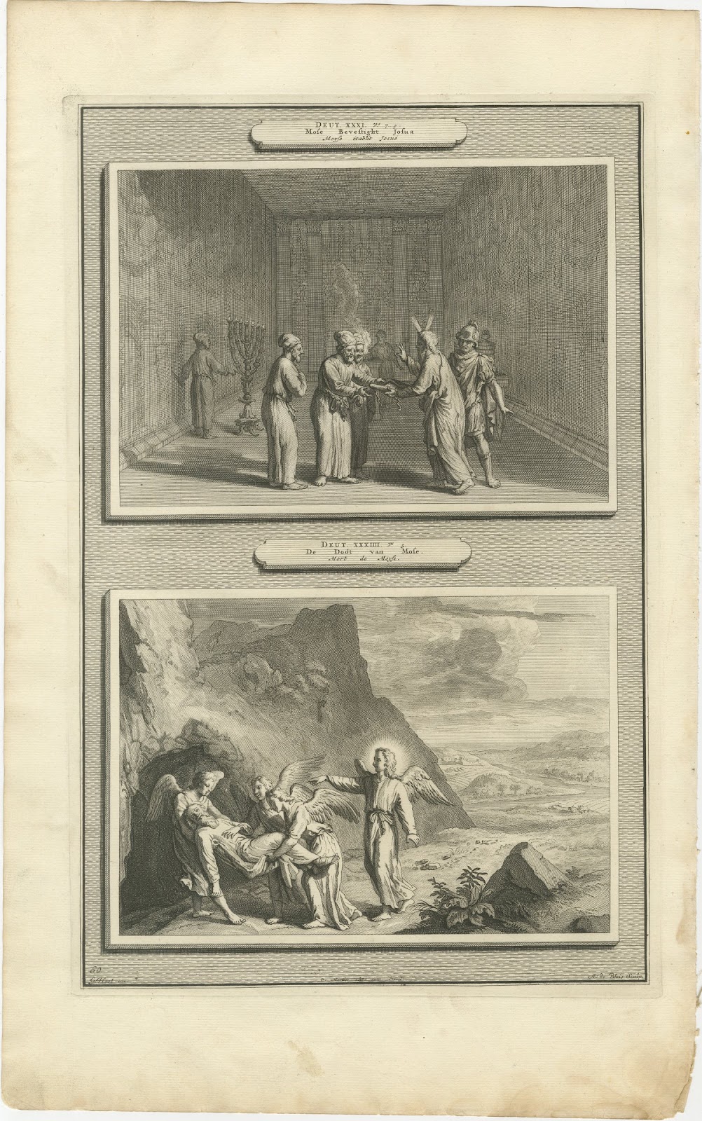 Moses Charges Joshua and the Death of Moses, Mortier Bible circa 1700