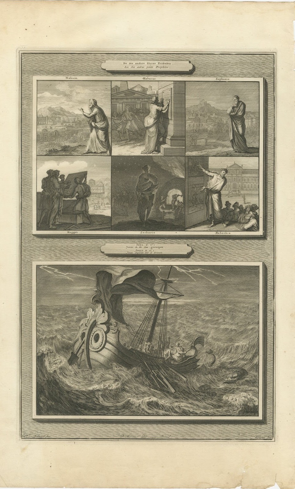 Six Minor Prophets and Jonah Thrown into the Sea, Mortier Bible circa 1700