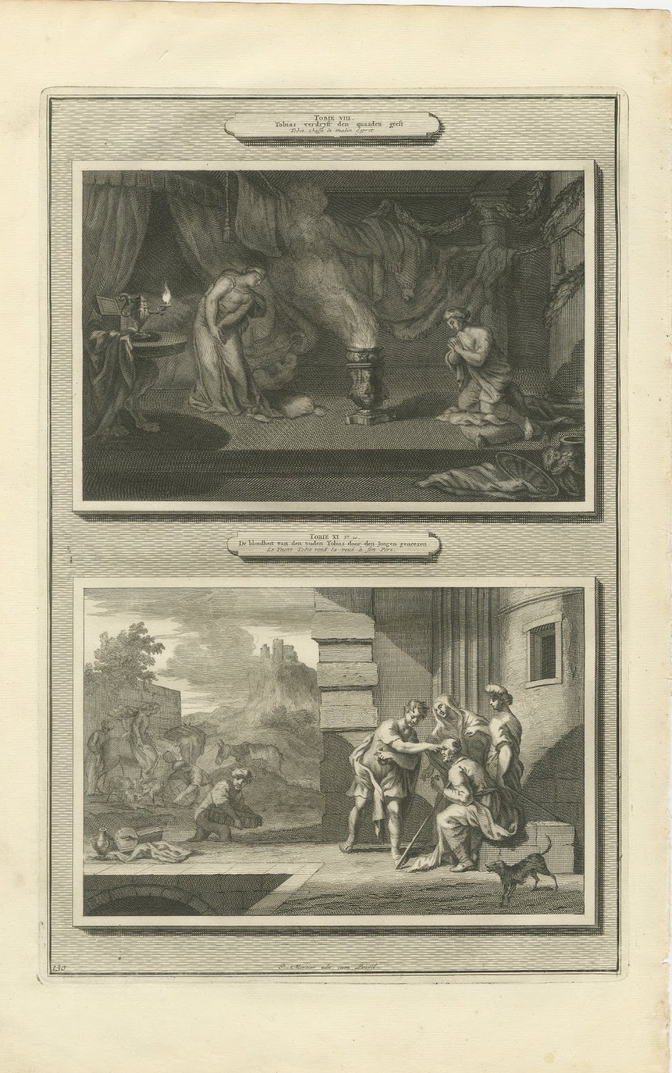 Tobias Drives Out the Demon and Heals Tobit's Blindness, Mortier circa 1700