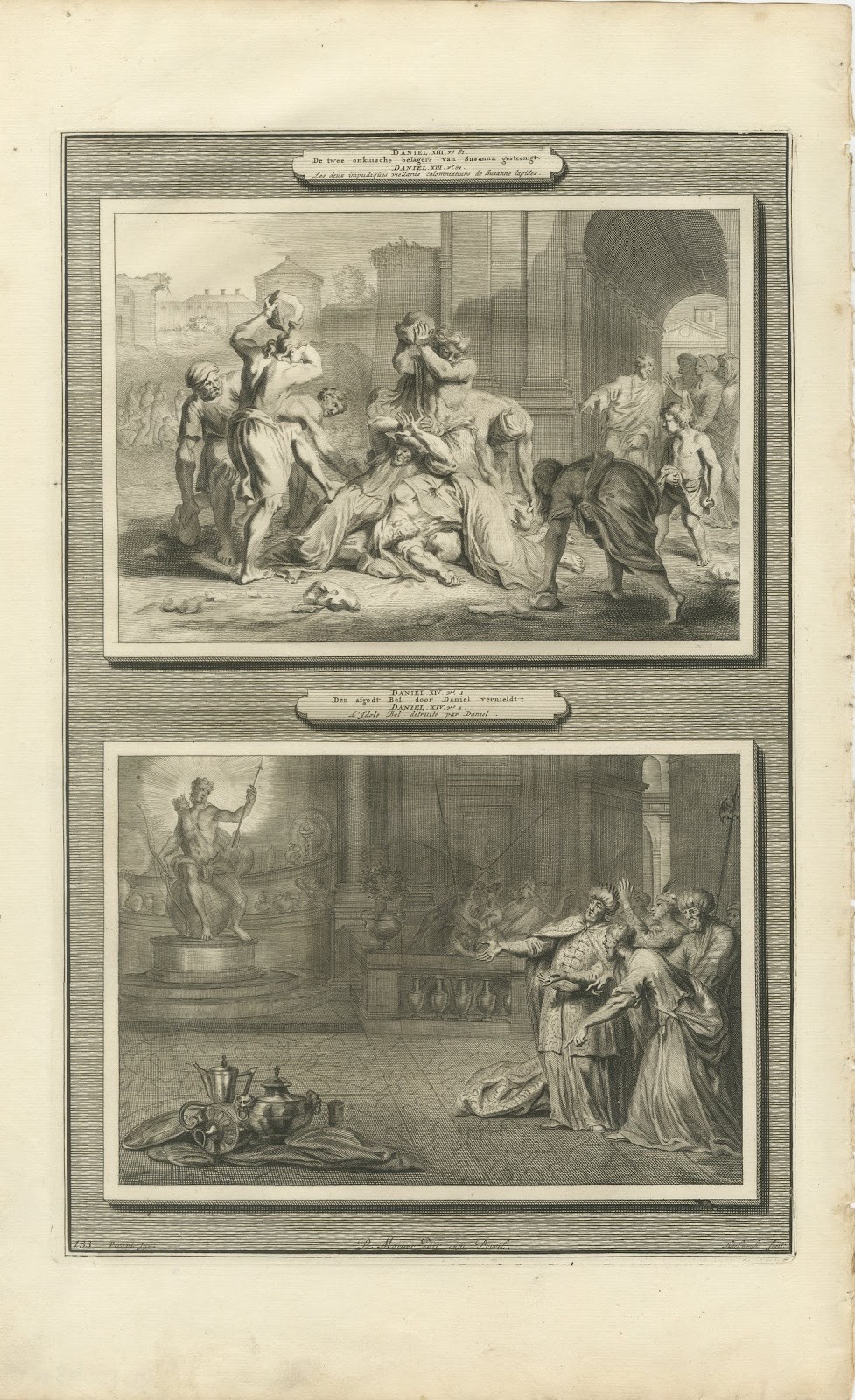 Stoning of Susanna's Accusers and Daniel Destroys Bel, Mortier circa 1700