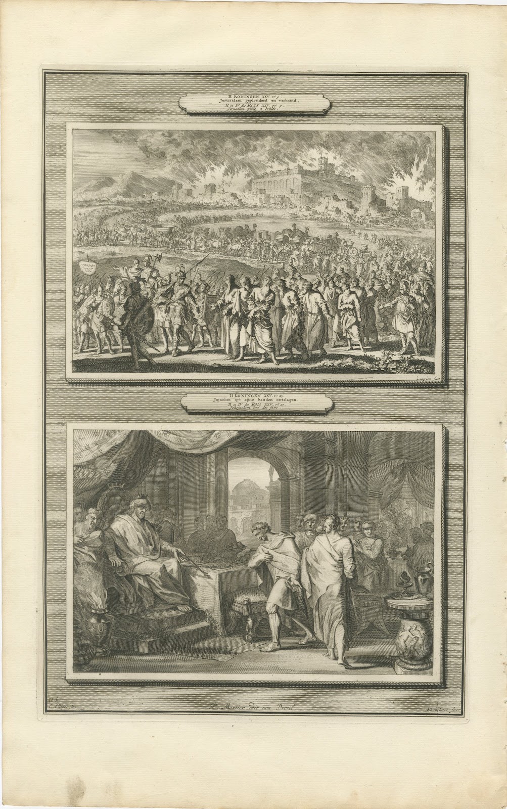 Burning of Jerusalem and the Release of Jehoiachin, Mortier Bible circa 1700