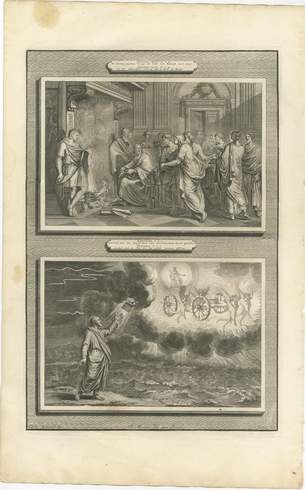 Jehoiakim Burns Jeremiah's Scroll and Ezekiel's Vision, Mortier, circa 1700