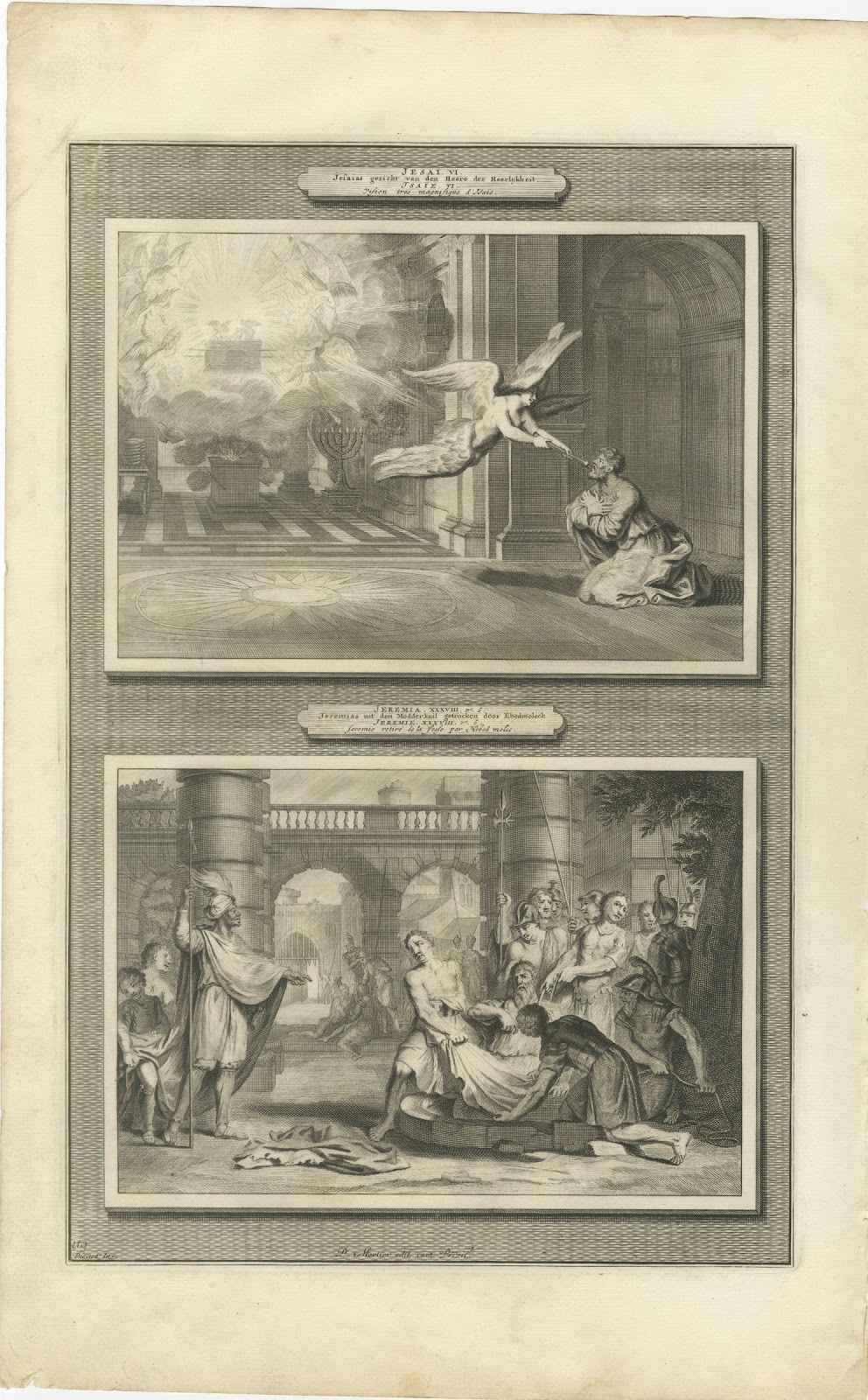 Isaiah's Vision and Jeremiah Drawn from the Pit, Pieter Mortier, circa 1700