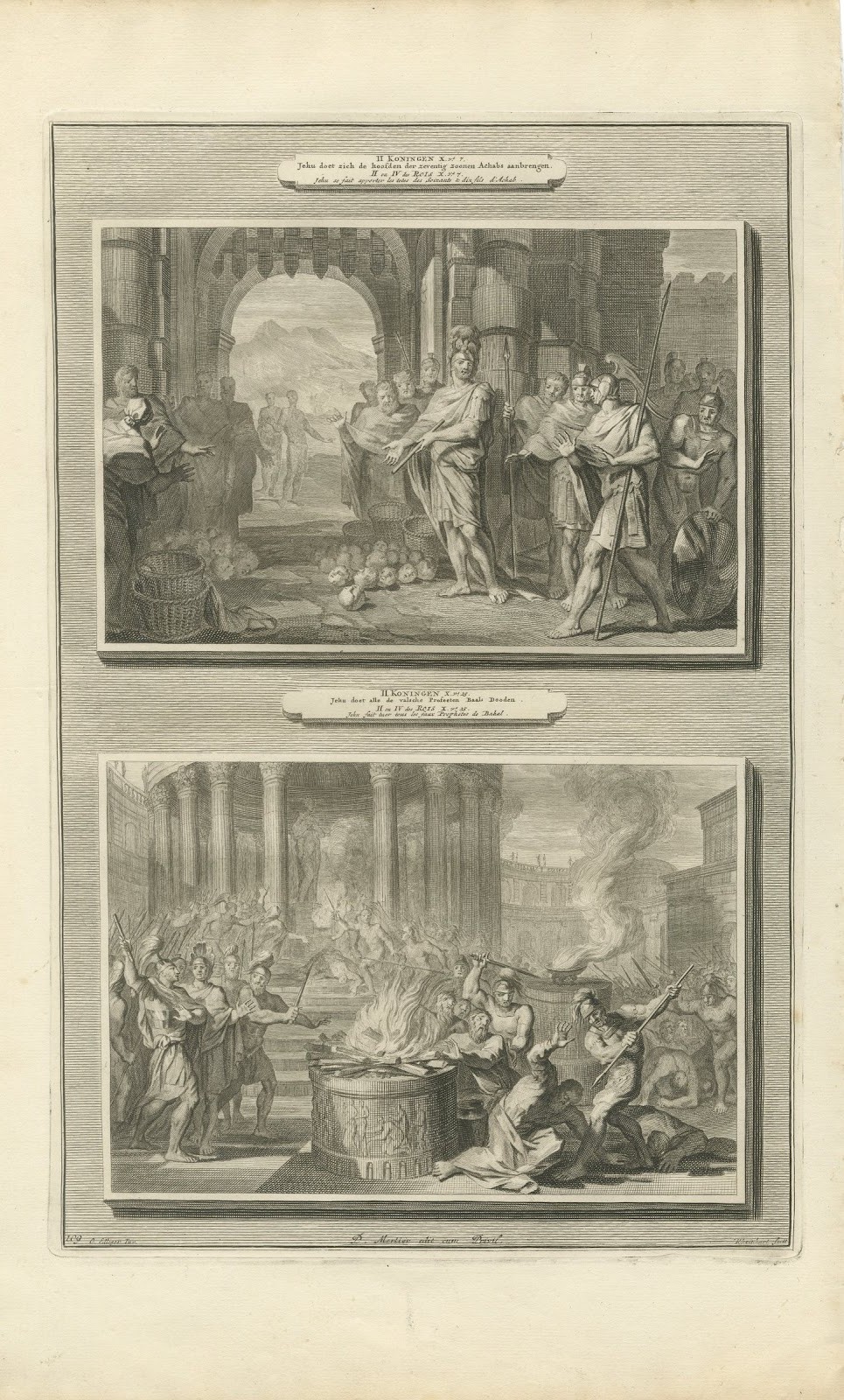Jehu and the Heads of Ahab's Sons and Baal's Prophets Slain, Mortier, circa 1700