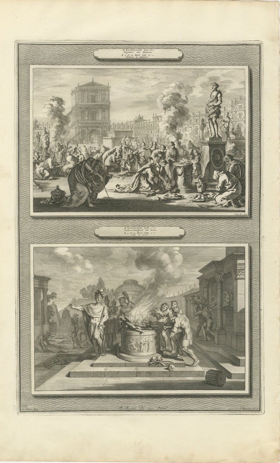Idolatry of Manasseh and the Piety of King Josiah, Pieter Mortier, circa 1700