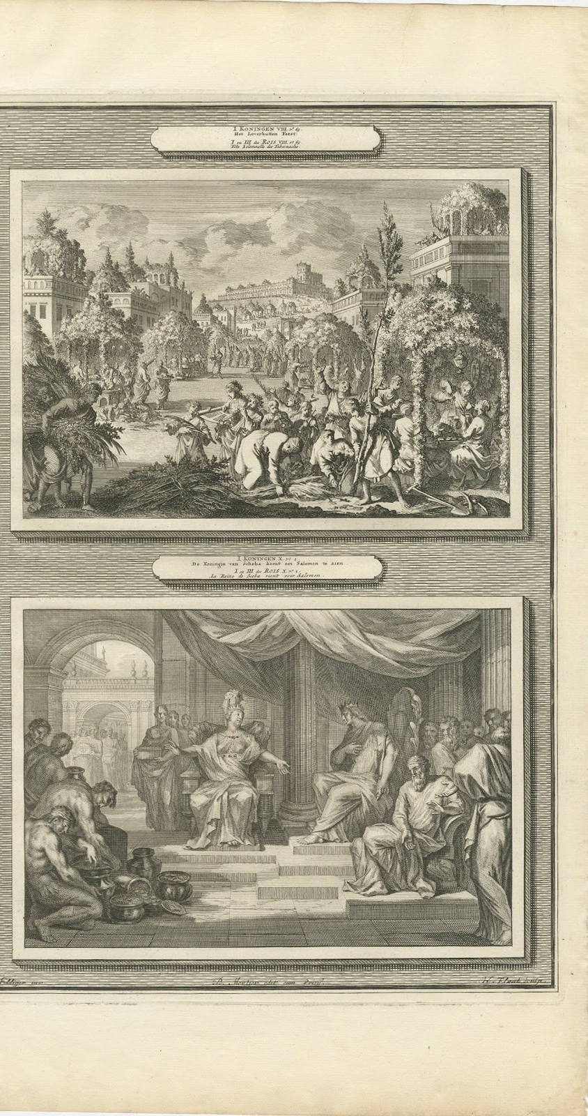 Feast of Tabernacles and the Queen of Sheba Visits Solomon, Mortier, circa 1700