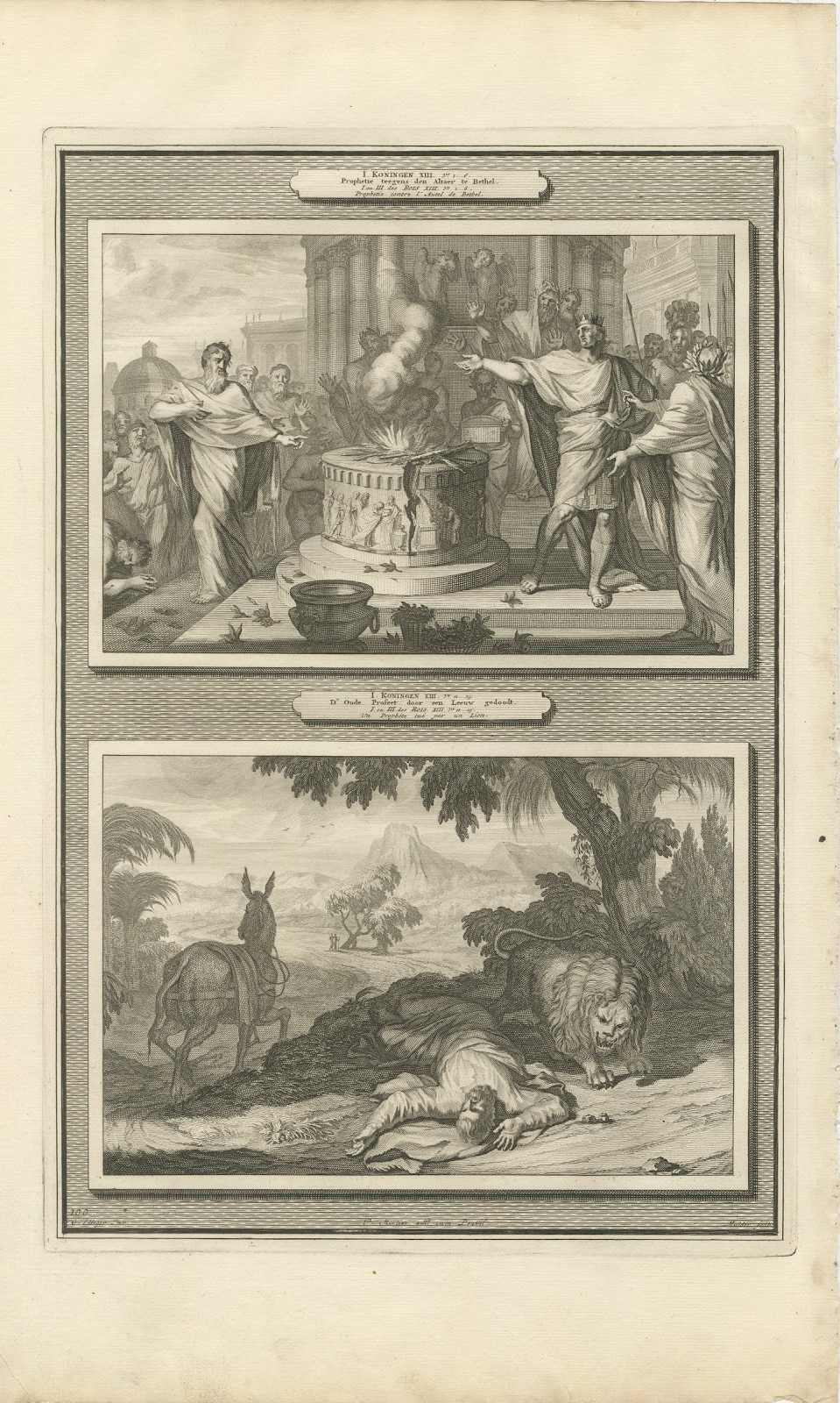 Prophecy at Bethel and the Prophet Slain by a Lion, Pieter Mortier, circa 1700