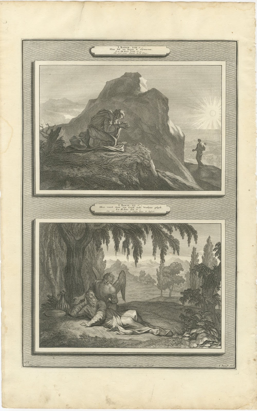 Elijah Prays for Rain and Elijah Fed by an Angel, Pieter Mortier, circa 1700