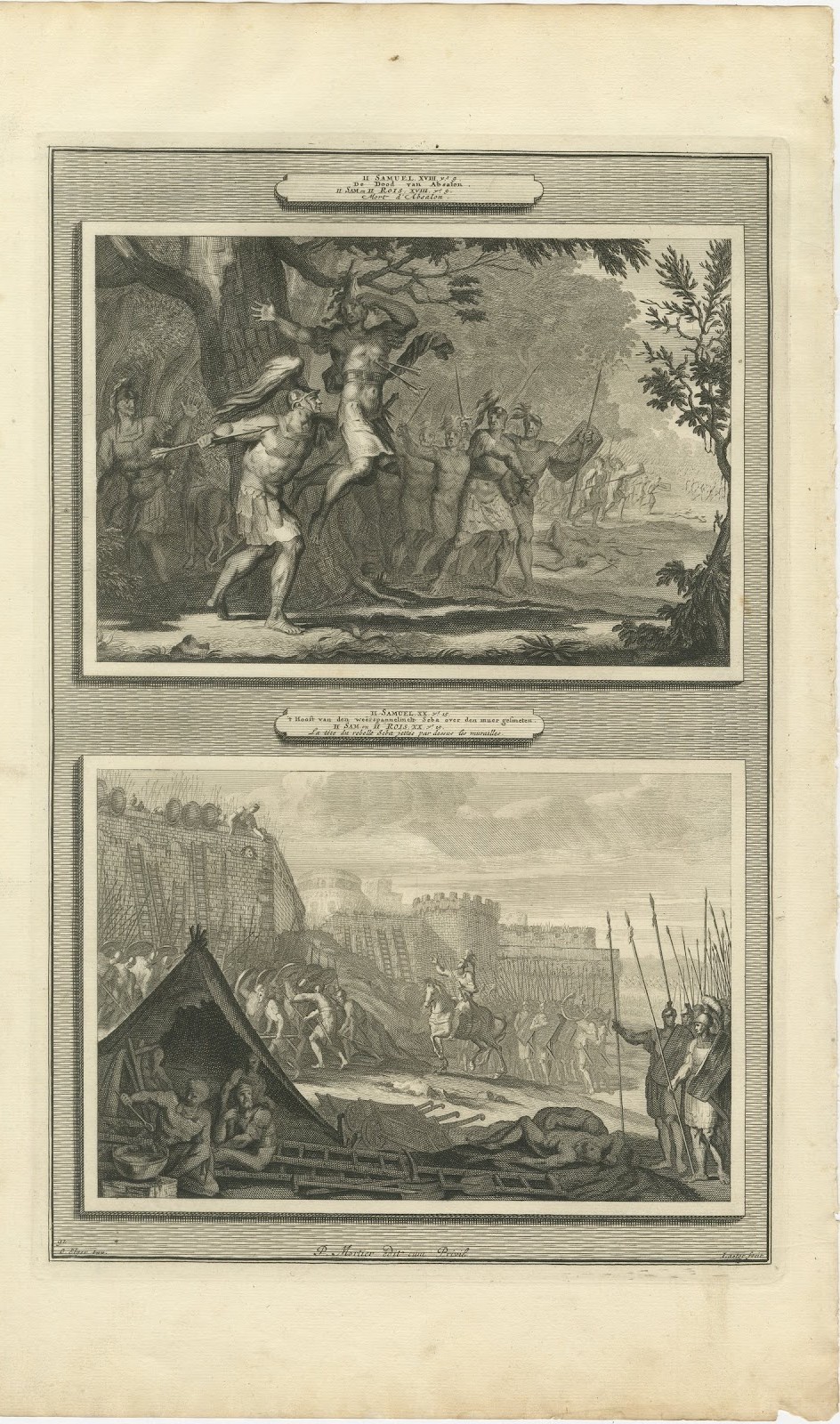 Death of Absalom and the Head of Sheba over the Wall, Pieter Mortier, circa 1700