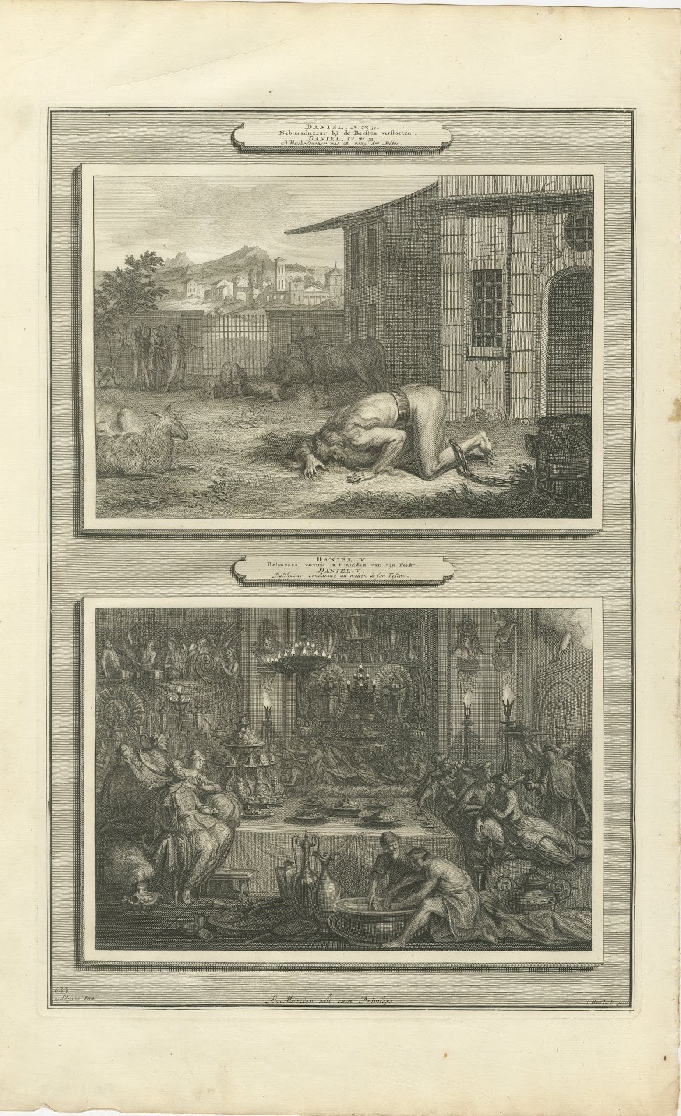 Nebuchadnezzar Among the Beasts and Belshazzar's Feast, Mortier, circa 1700