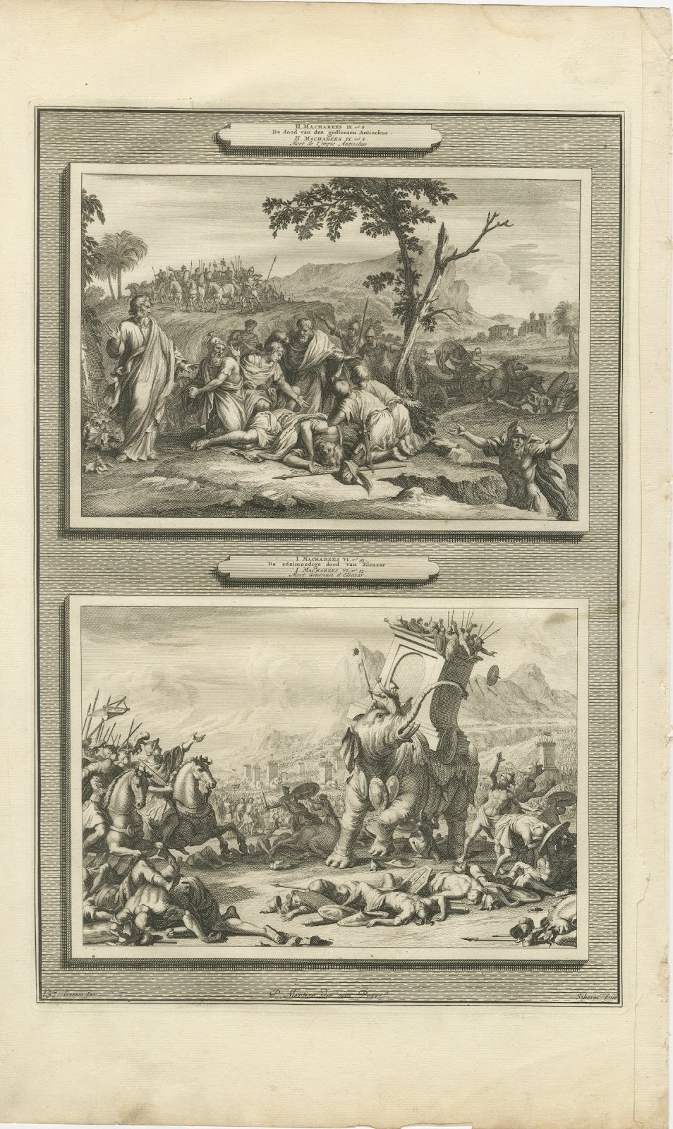 Death of Antiochus and Eleazar Slays the War Elephant, Mortier, circa 1700