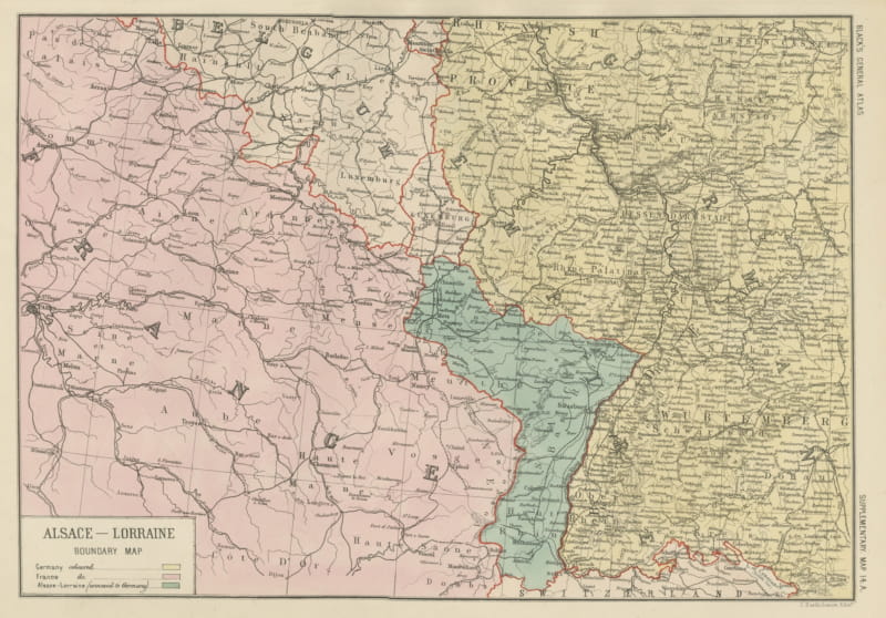Antique Map of Alsace-Lorraine, Annexed to Germany, Bartholomew, circa 1871