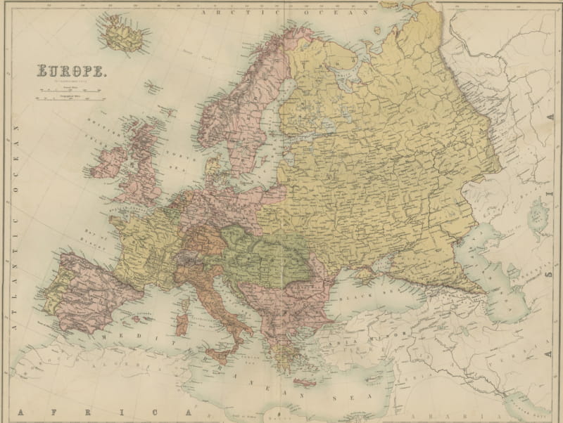 Antique Map of Europe, Black's General Atlas, Edinburgh, 1870