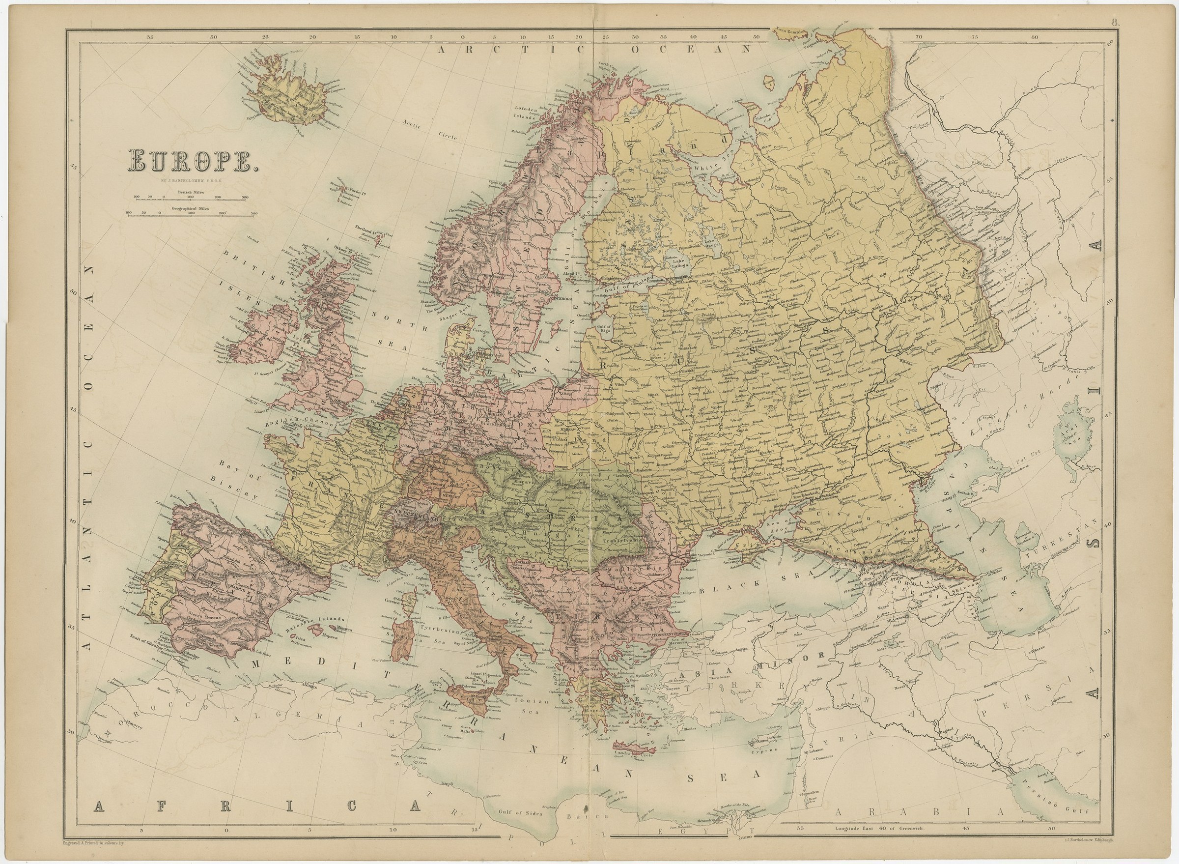 Antique Map of Europe, Black's General Atlas, Edinburgh, 1870