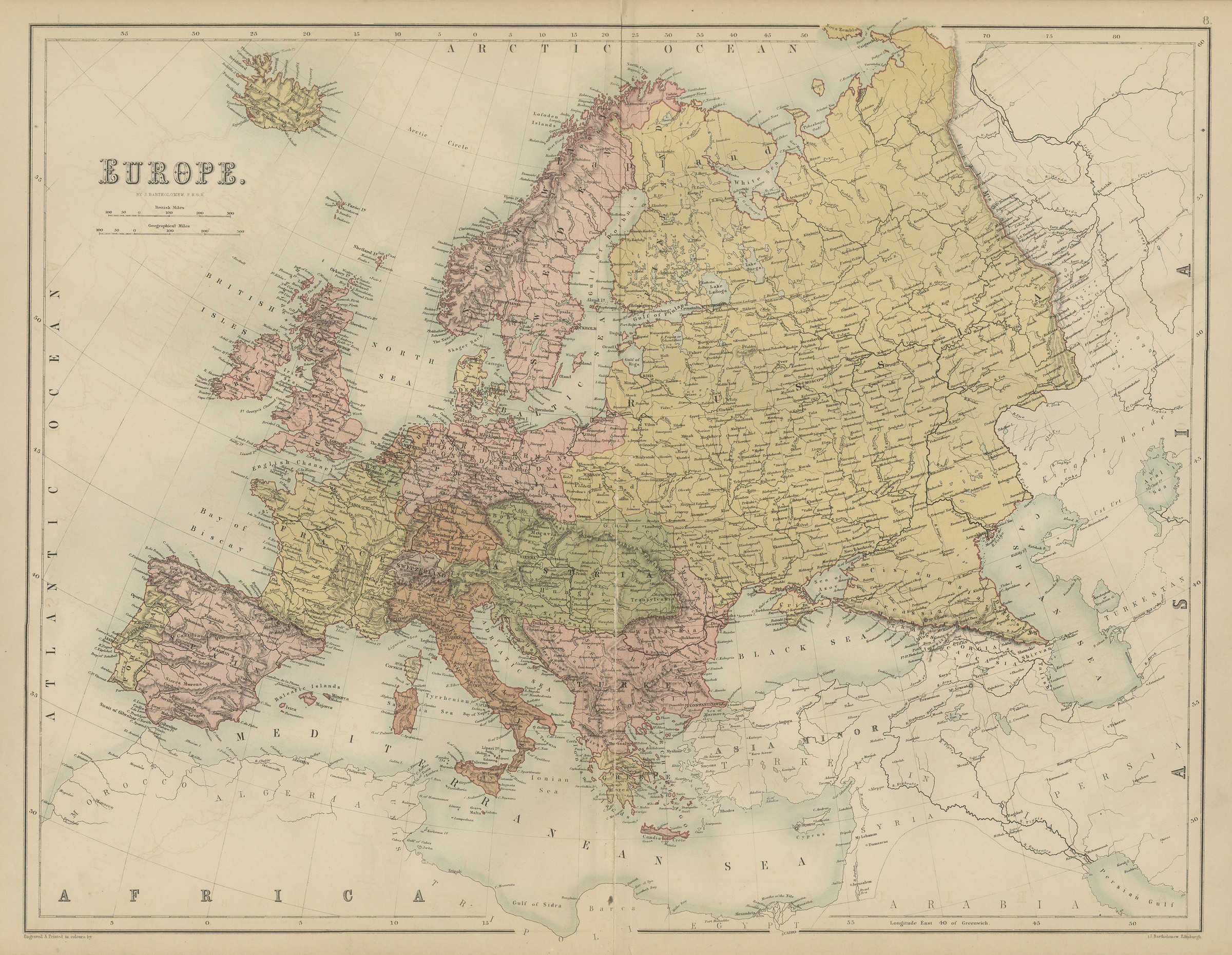Antique Map of Europe, Black's General Atlas, Edinburgh, 1870