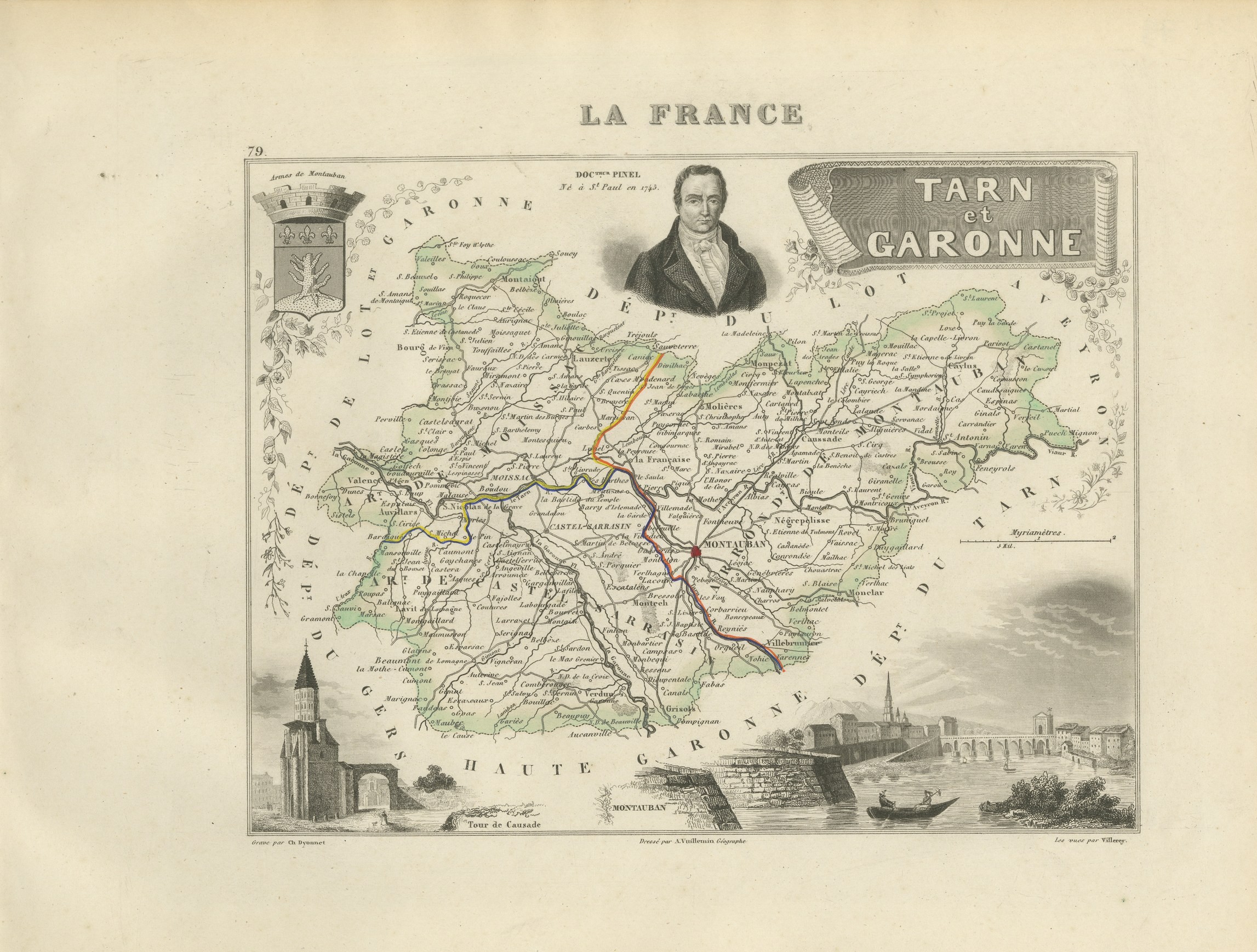 Antique Map of Tarn-et-Garonne, Montauban and Castelsarrasin, circa 1860