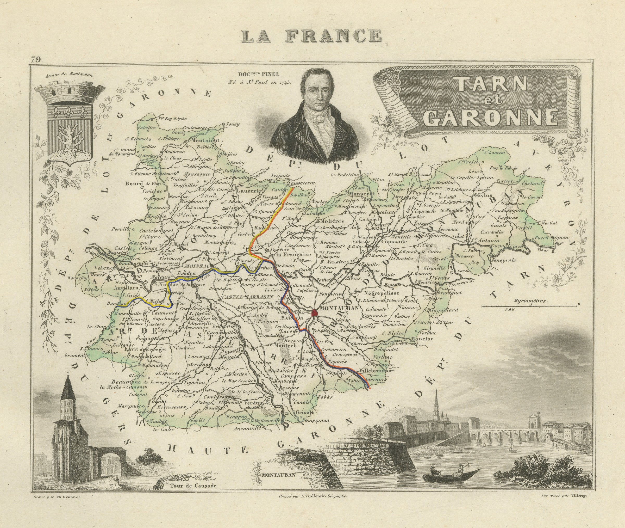 Antique Map of Tarn-et-Garonne, Montauban and Castelsarrasin, circa 1860