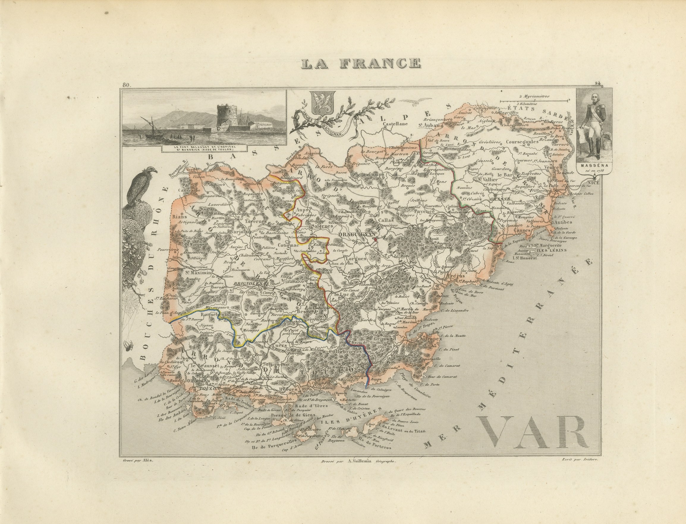 Antique Map of the Var, Draguignan, Before Nice Was French, circa 1860