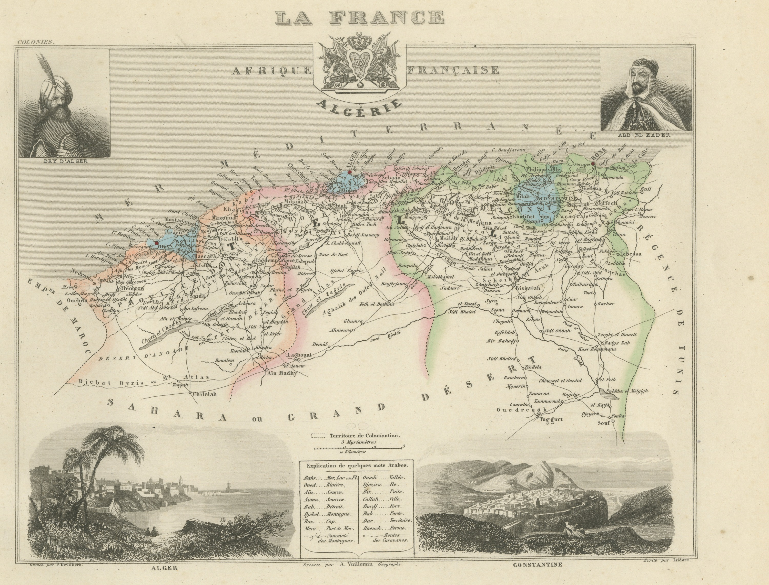 Antique Map of French Algeria, Algiers and Abd el-Kader, circa 1860