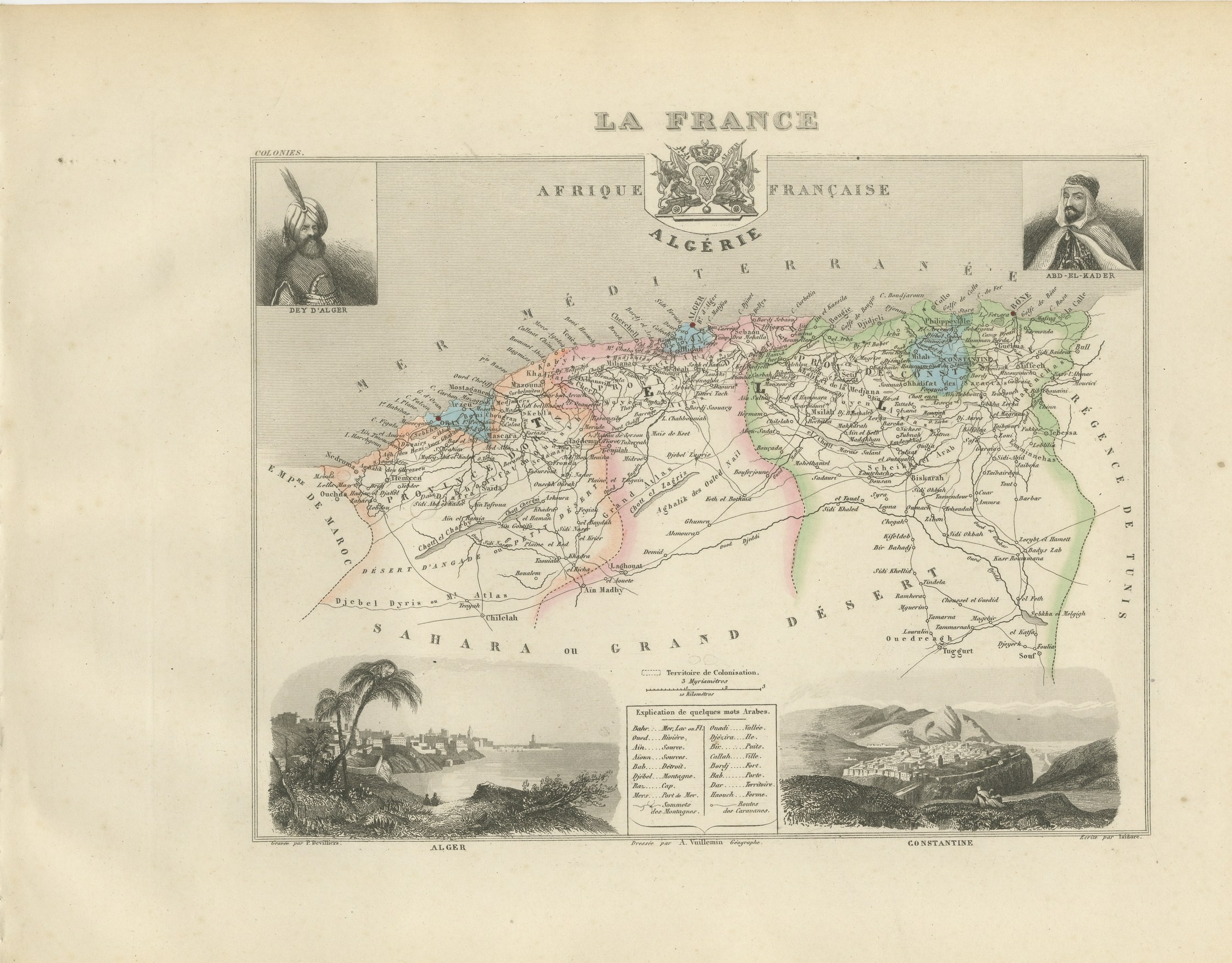 Antique Map of French Algeria, Algiers and Abd el-Kader, circa 1860