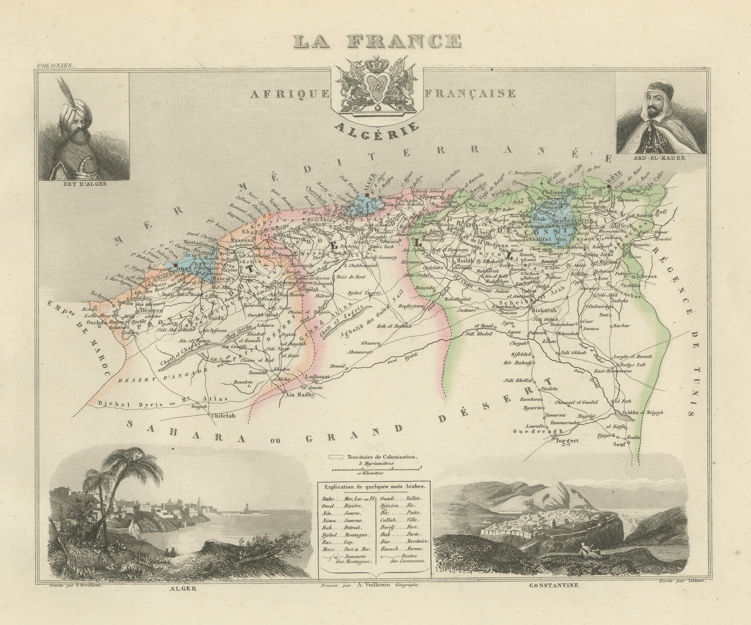 Antique Map of French Algeria, Algiers and Abd el-Kader, circa 1860