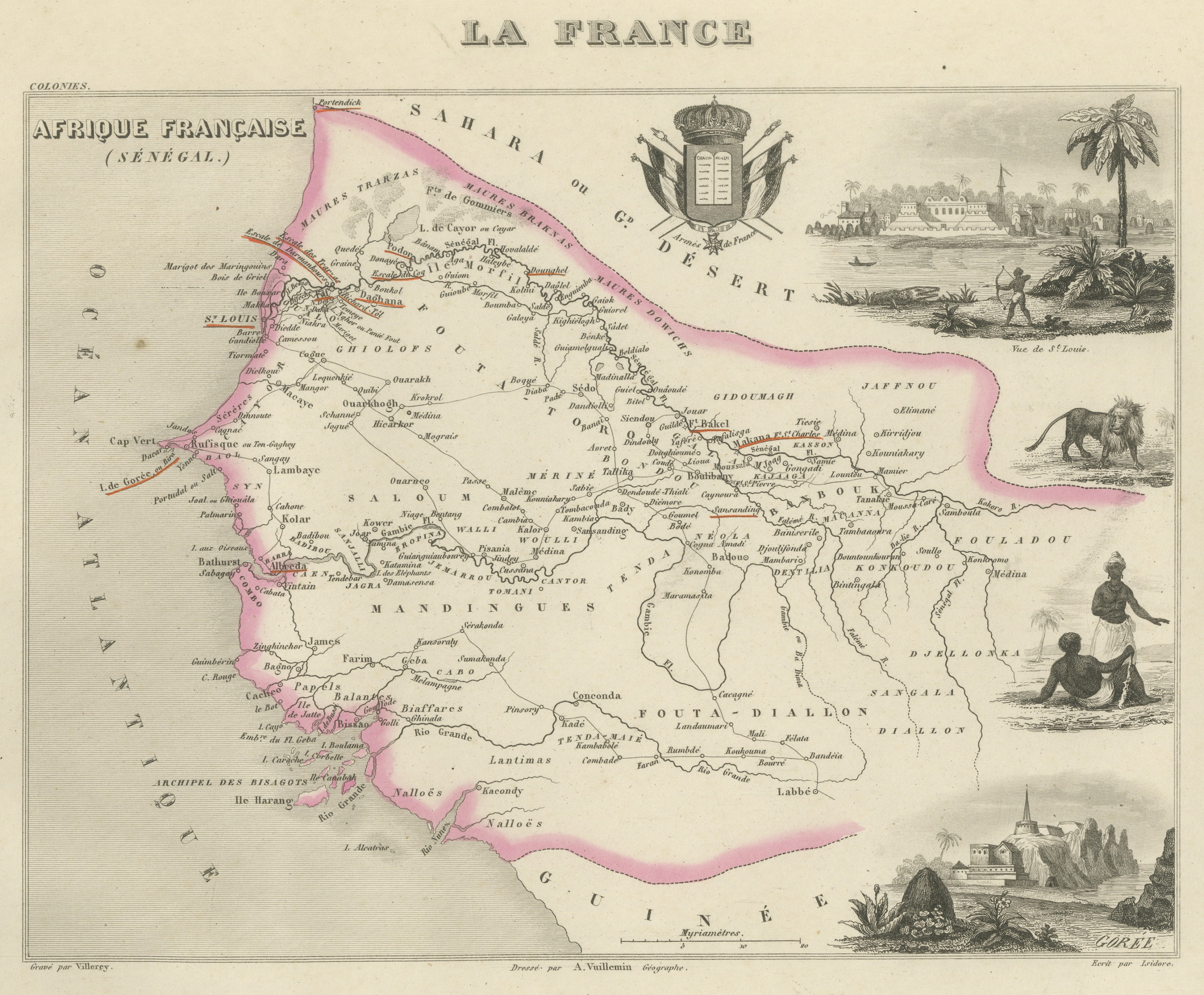 Antique Map of French Senegal, Goree and the Fouta-Djallon, circa 1860