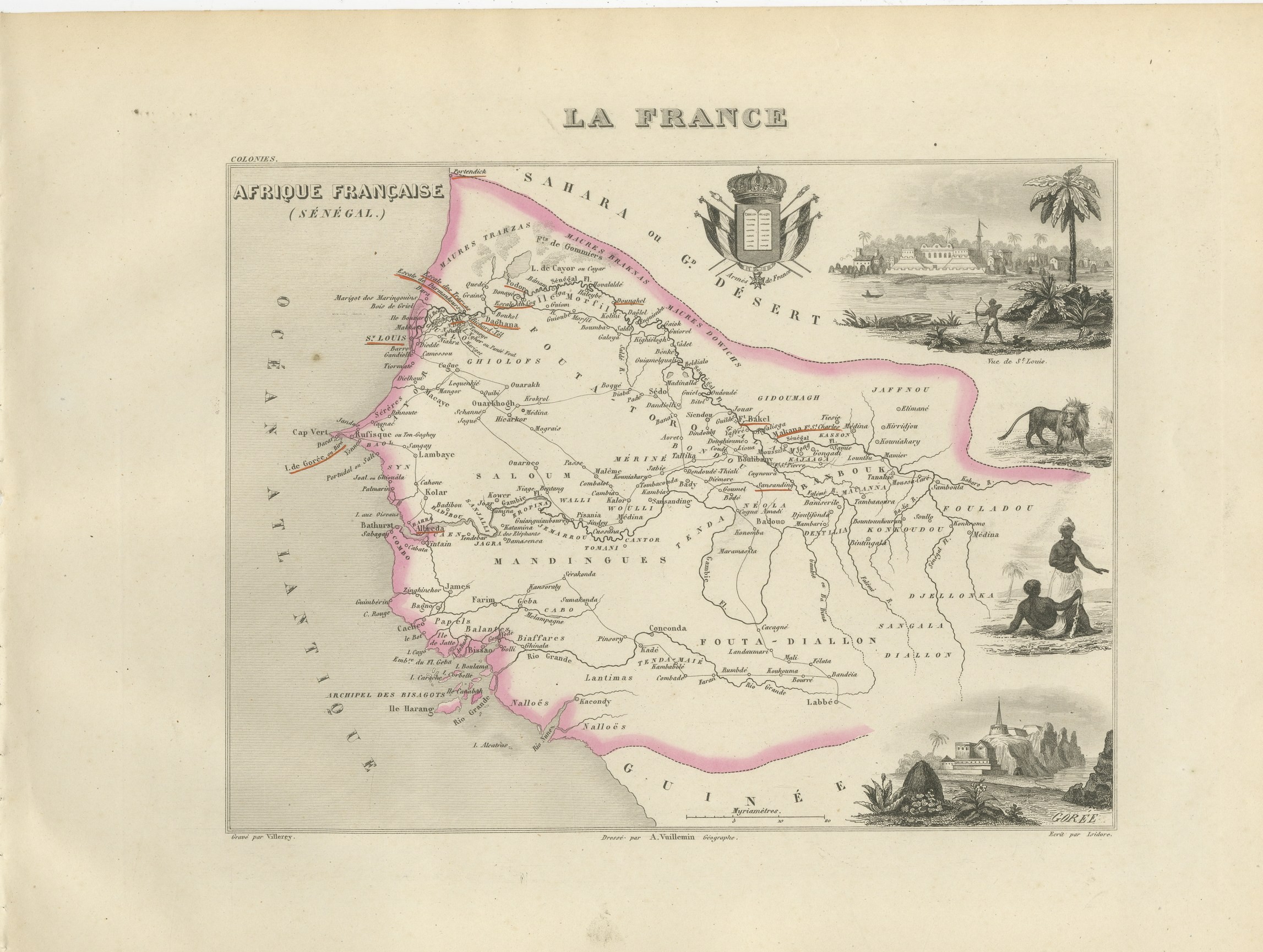 Antique Map of French Senegal, Goree and the Fouta-Djallon, circa 1860