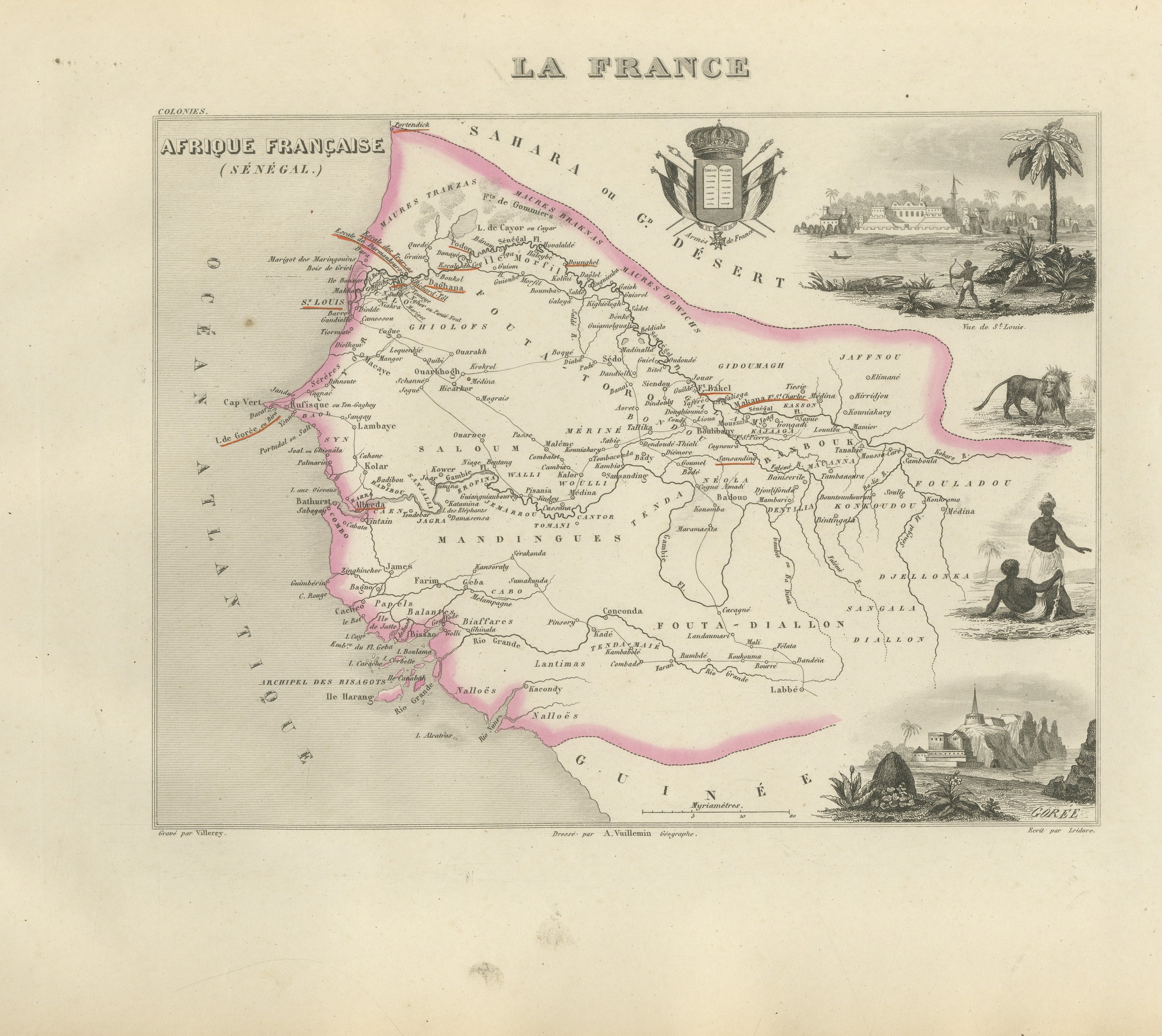 Antique Map of French Senegal, Goree and the Fouta-Djallon, circa 1860