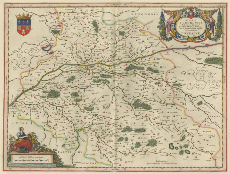 Antique Blaeu Map of Touraine, Tours and the Loire Valley, 1642