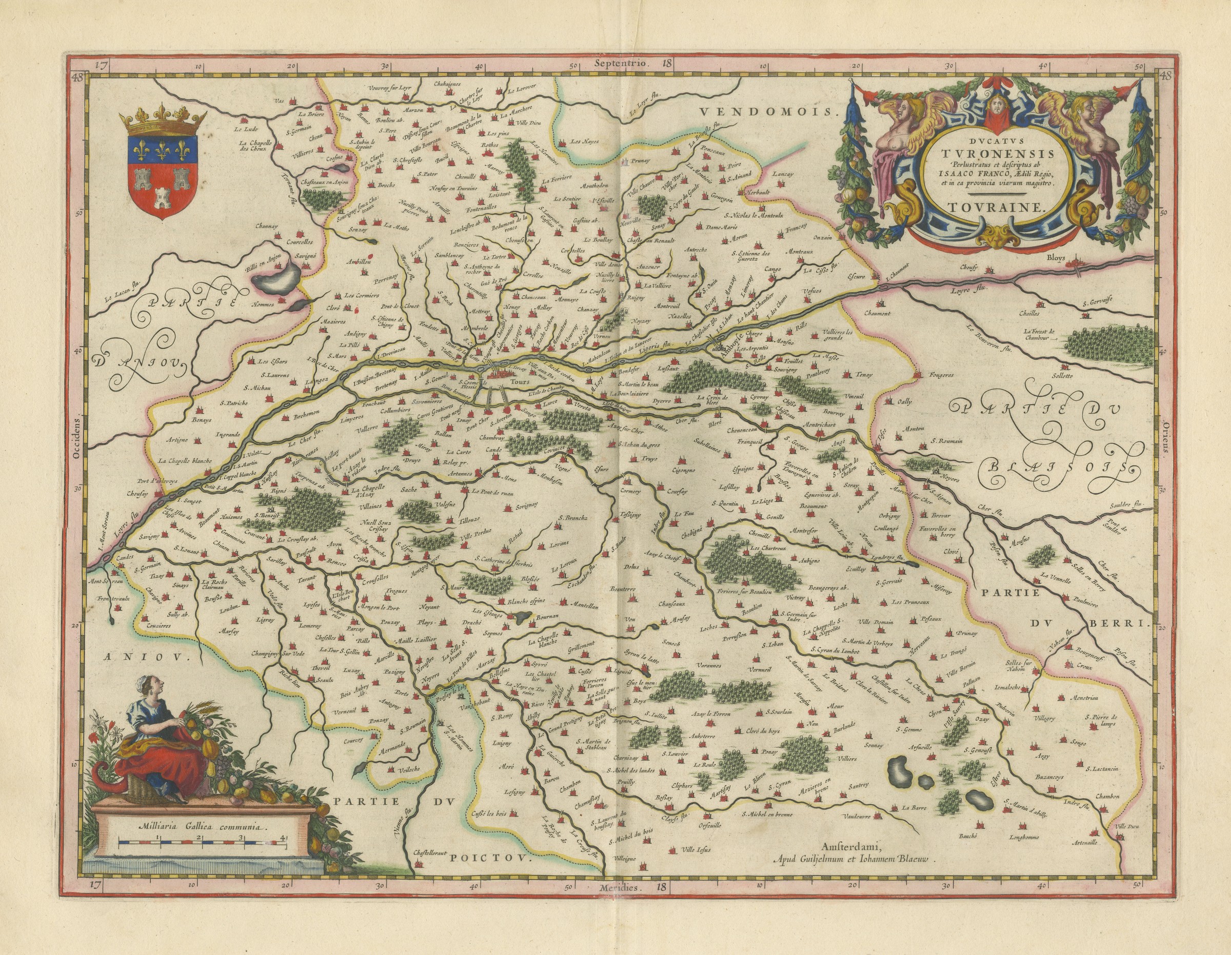Antique Blaeu Map of Touraine, Tours and the Loire Valley, 1642