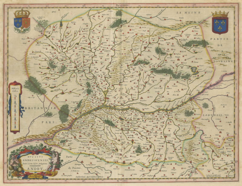 Antique Blaeu Map of Anjou, Angers and the Mauges, 1642