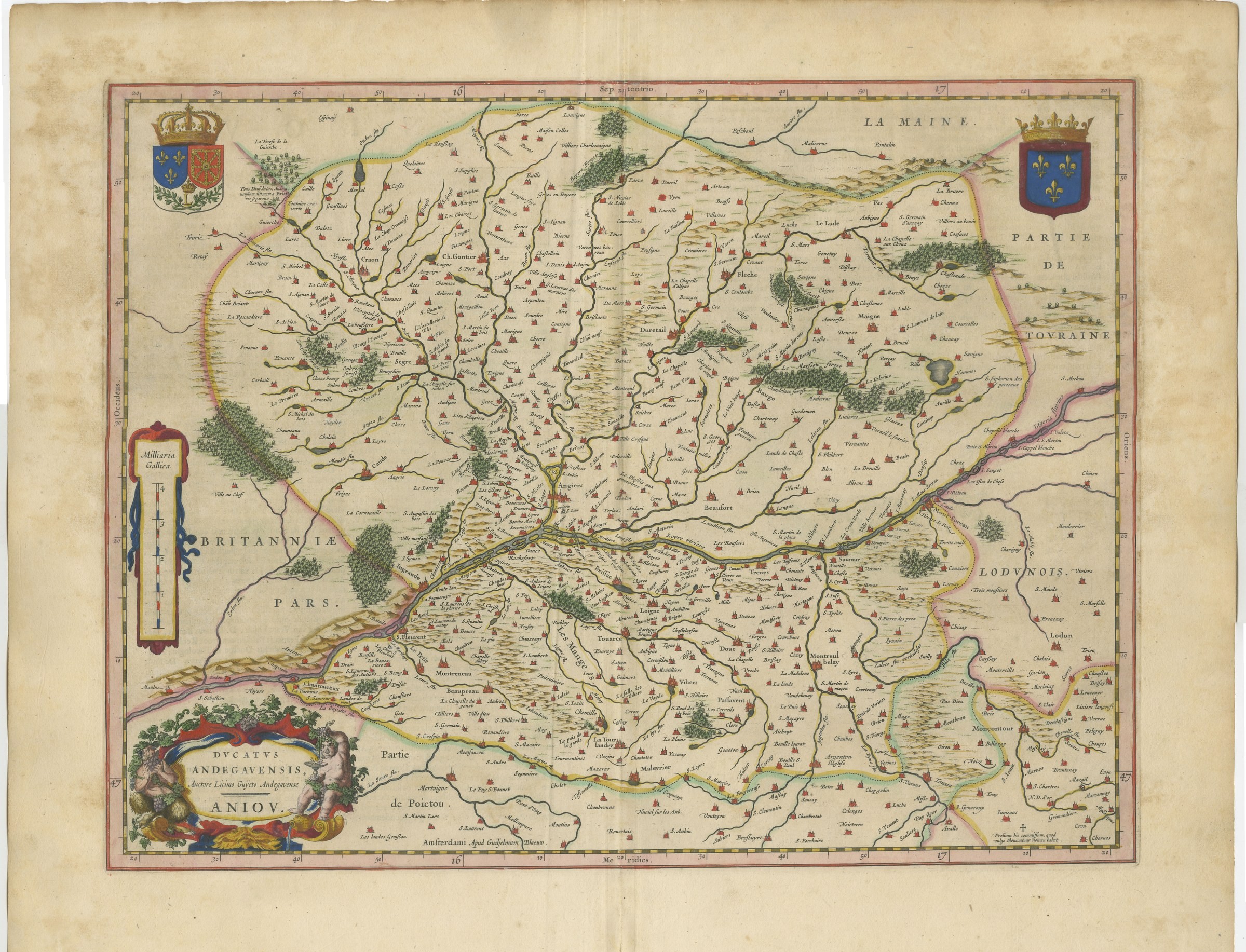 Antique Blaeu Map of Anjou, Angers and the Mauges, 1642