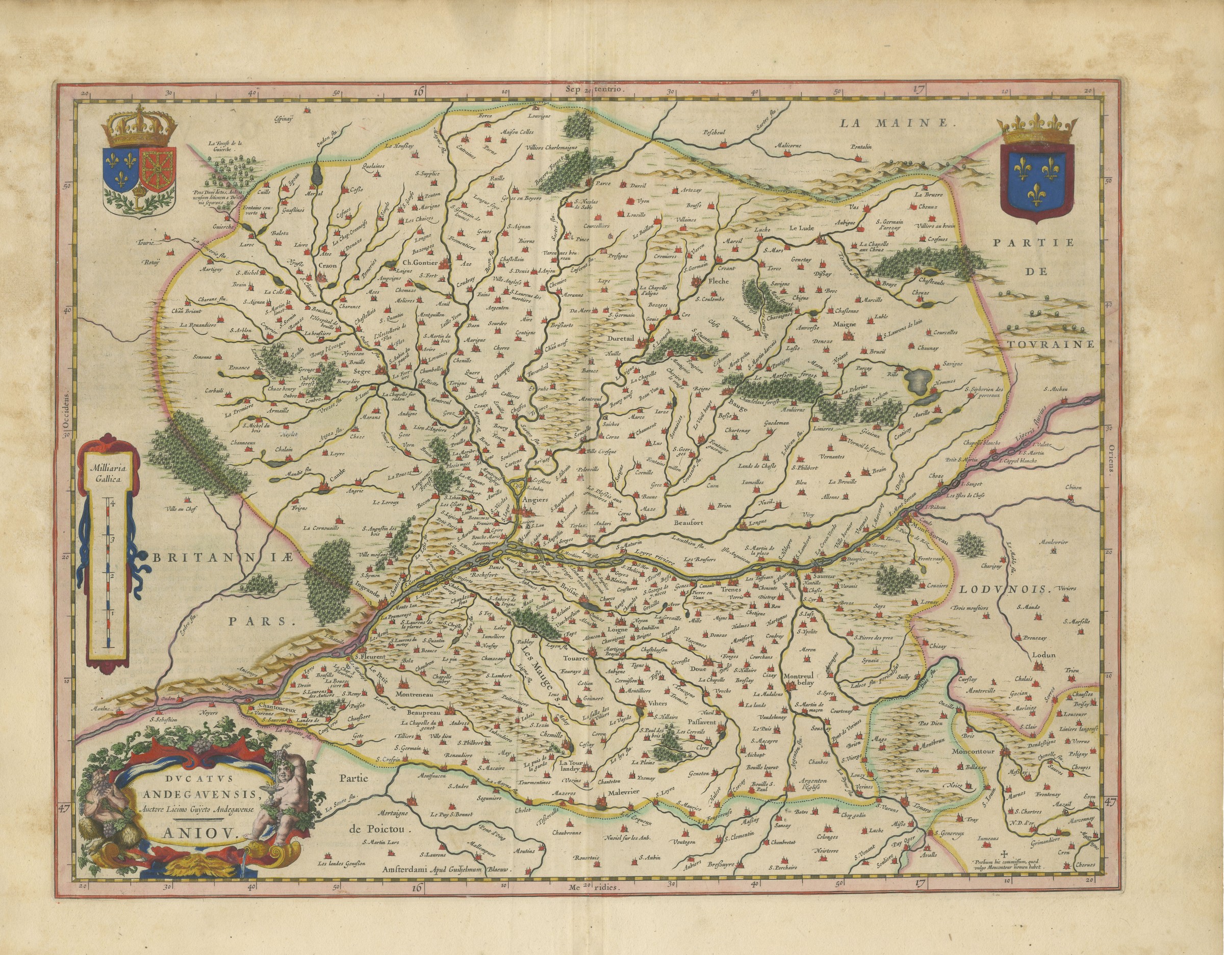 Antique Blaeu Map of Anjou, Angers and the Mauges, 1642