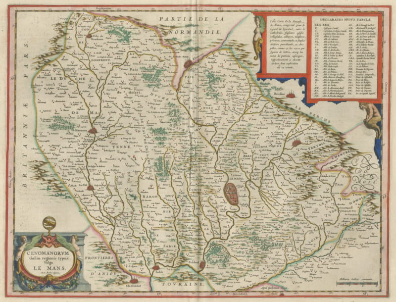 Antique Blaeu Map of Maine, Le Mans and Mayenne, 1642