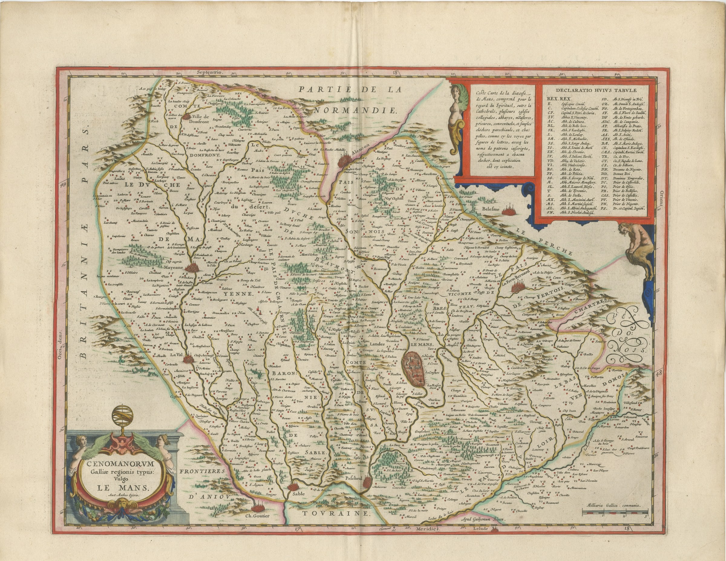 Antique Blaeu Map of Maine, Le Mans and Mayenne, 1642