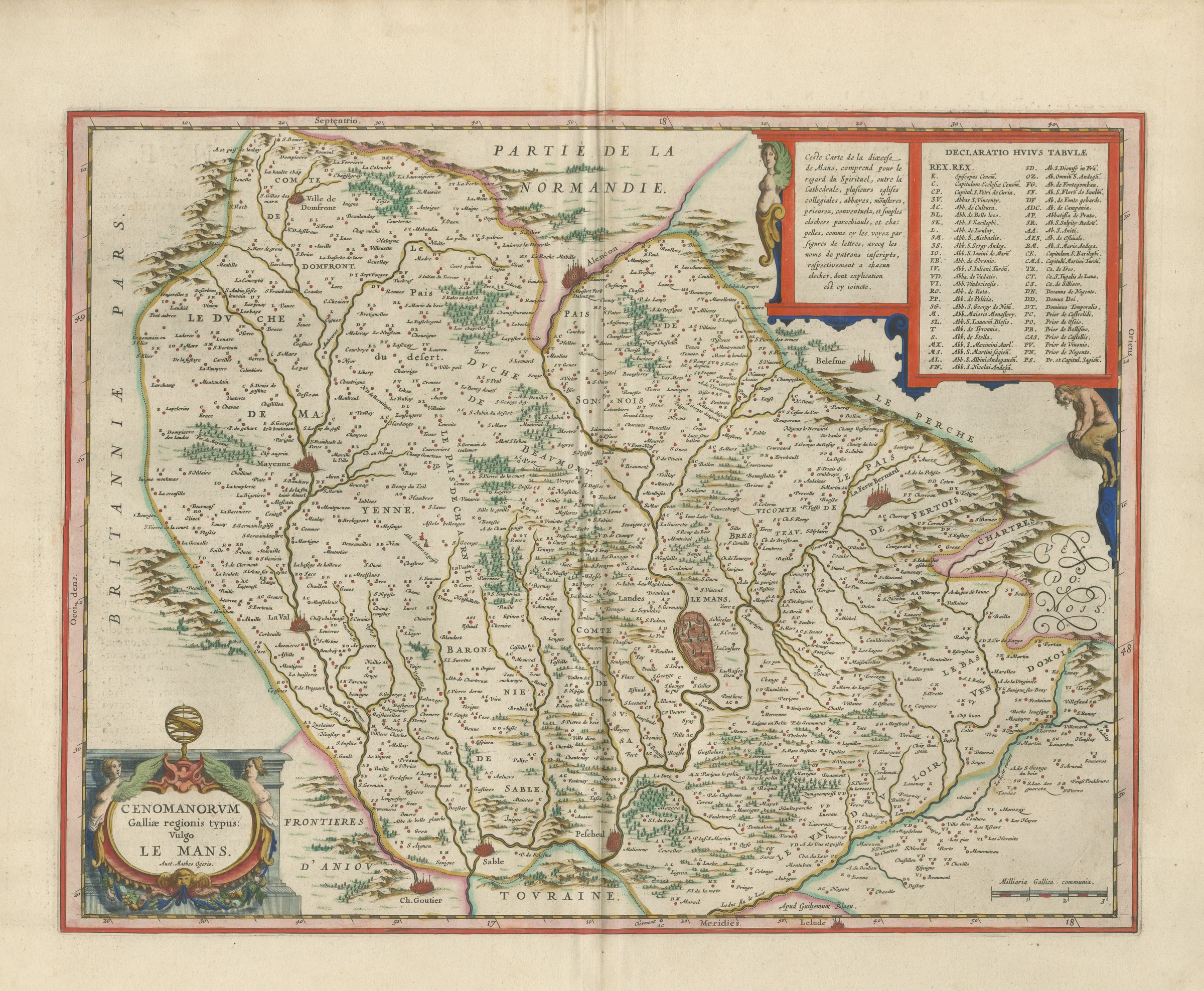 Antique Blaeu Map of Maine, Le Mans and Mayenne, 1642