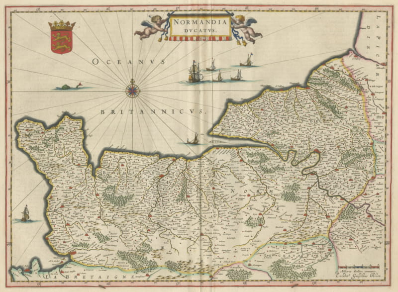 Antique Blaeu Map of Normandia, Amsterdam, 1642