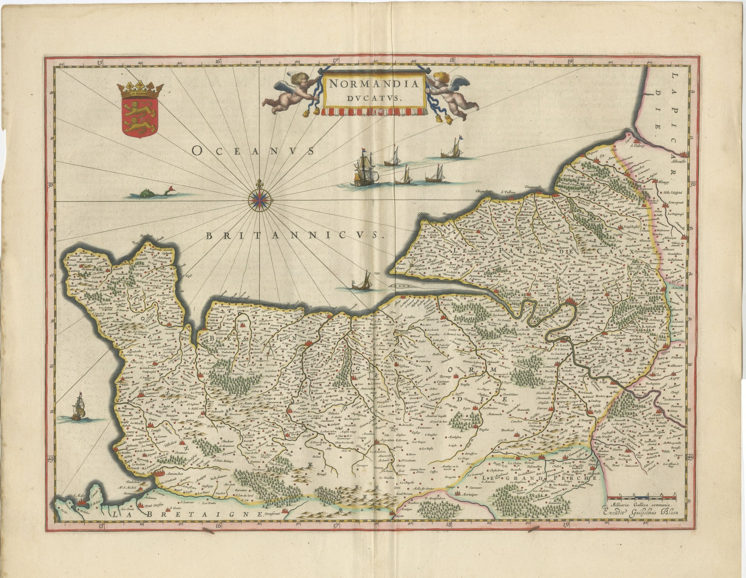 Antique Blaeu Map of Normandia, Amsterdam, 1642